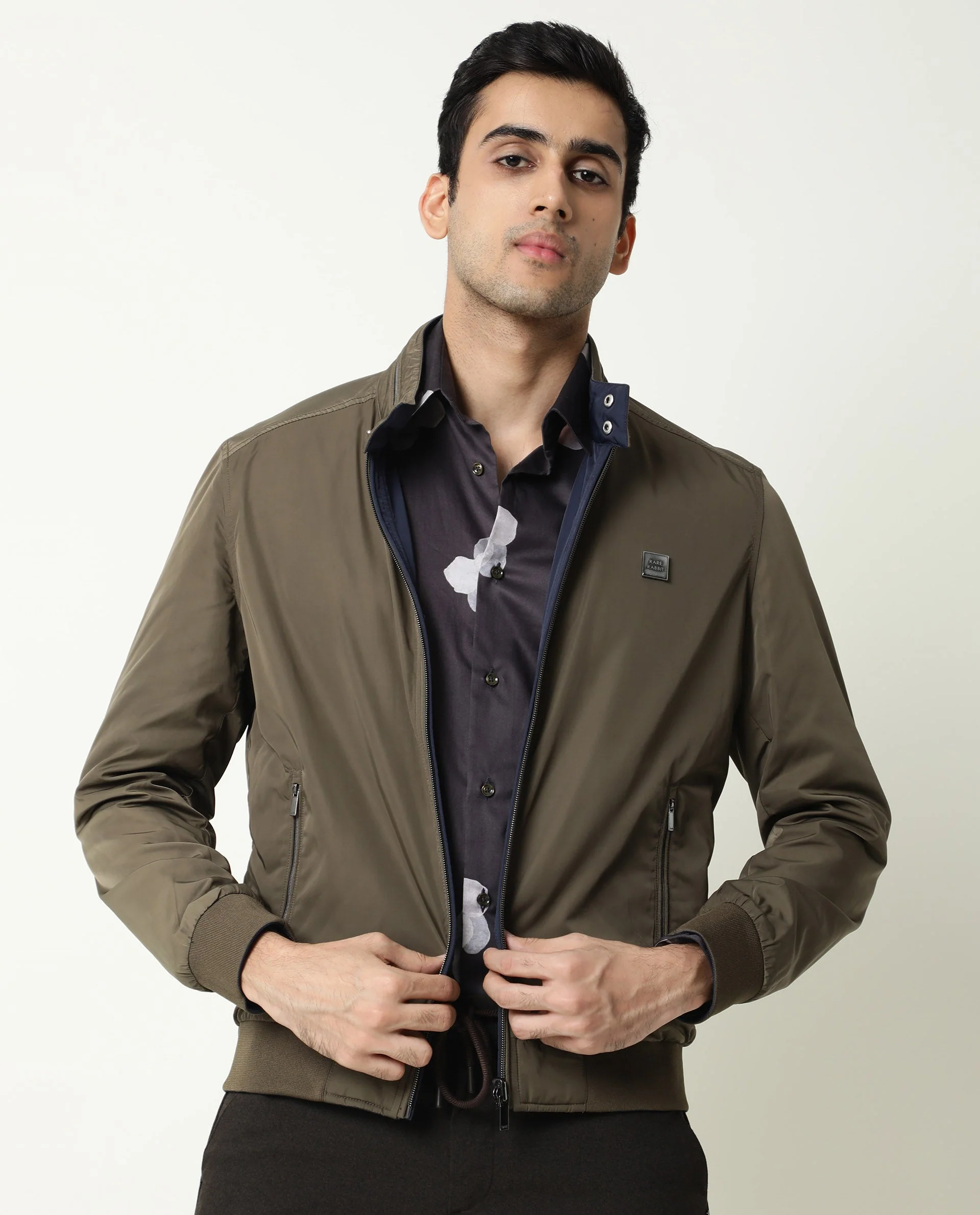 Rare Rabbit Men's Royban Olive Polyester Plain Regular Fit Full Sleeve Mandarin Collar Jacket - Image 6