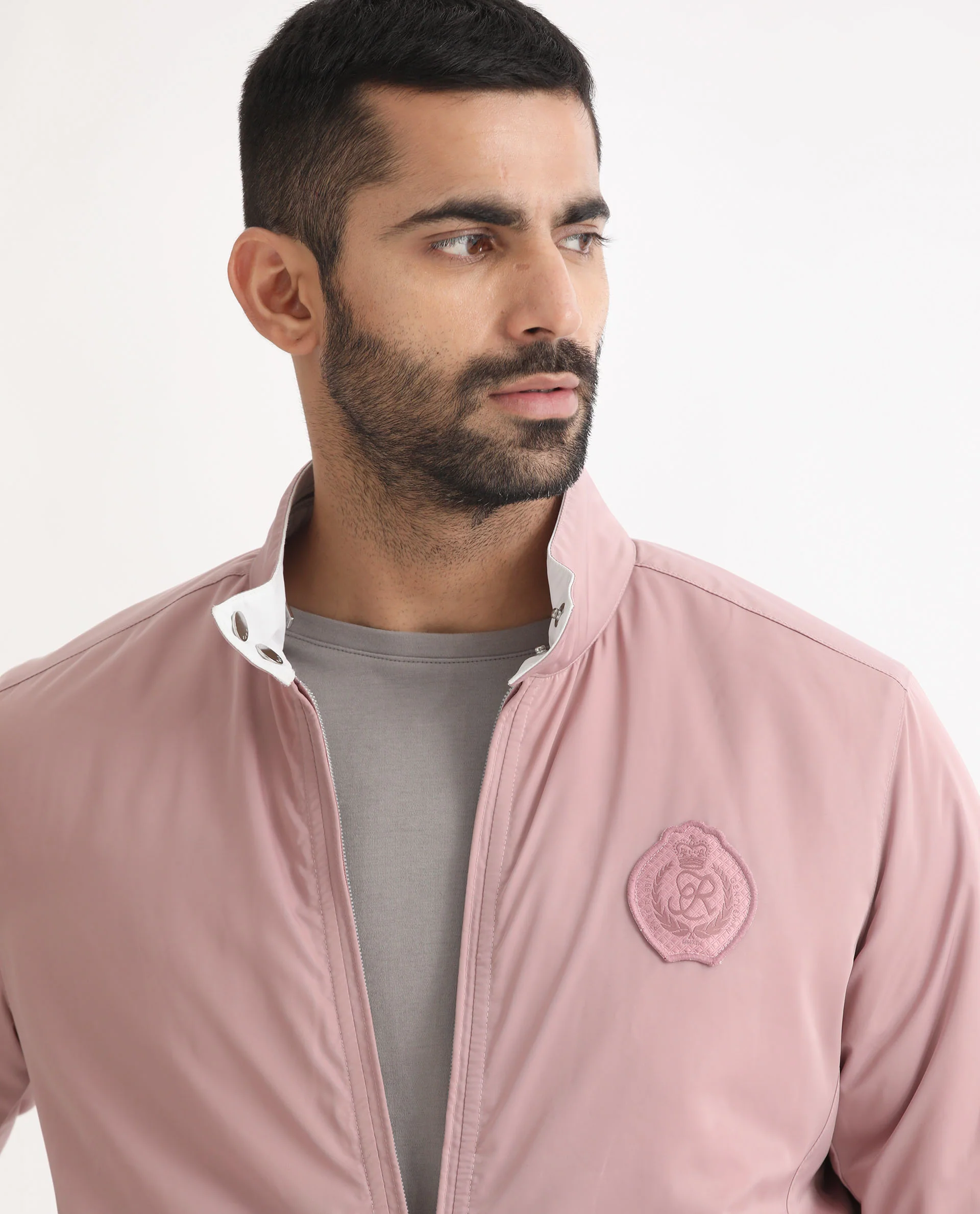 Rare Rabbit Men's Royban Pink Polyester Plain Regular Fit Full Sleeve Mandarin Collar Jacket - Image 2