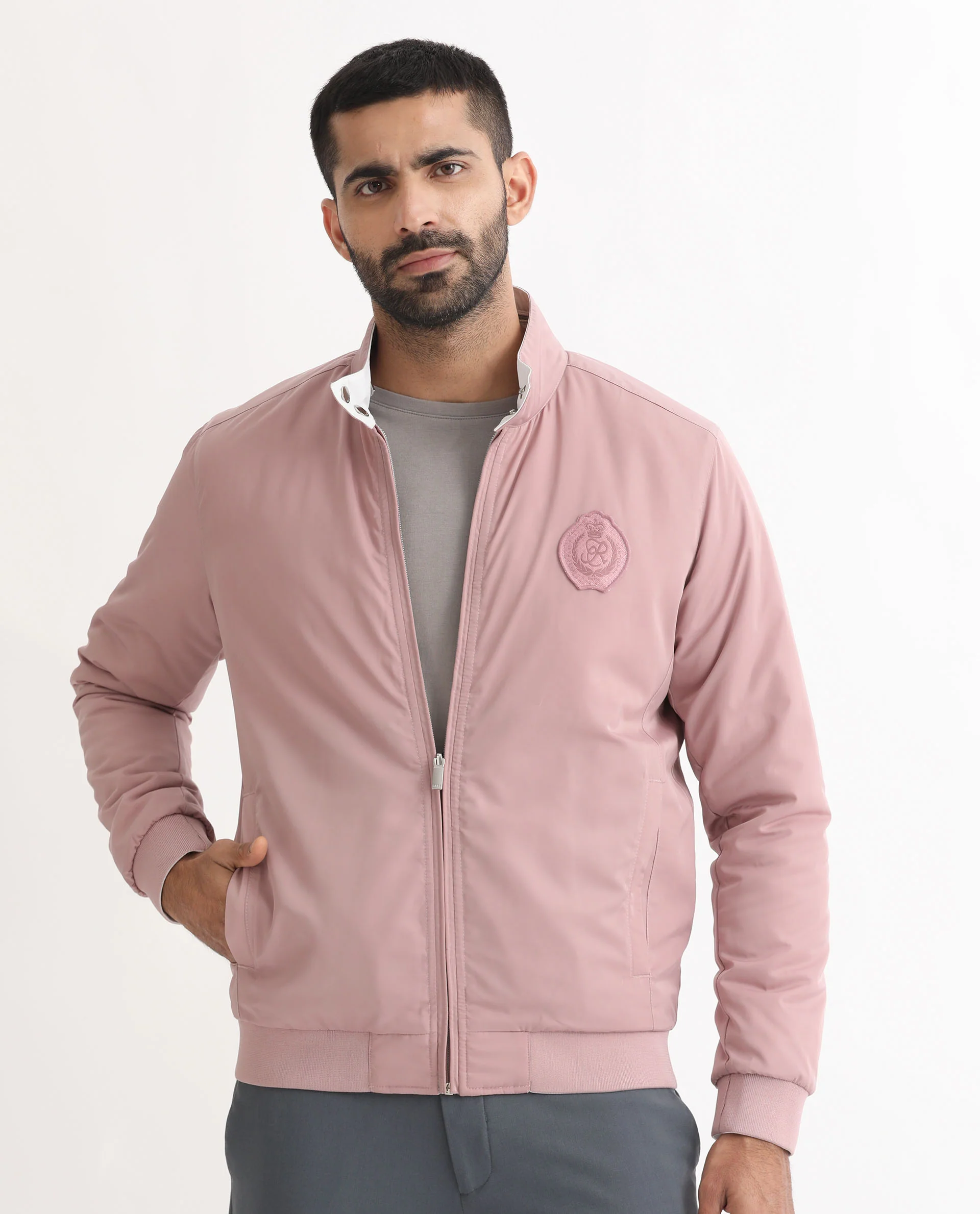 Rare Rabbit Men's Royban Pink Polyester Plain Regular Fit Full Sleeve Mandarin Collar Jacket - Image 6