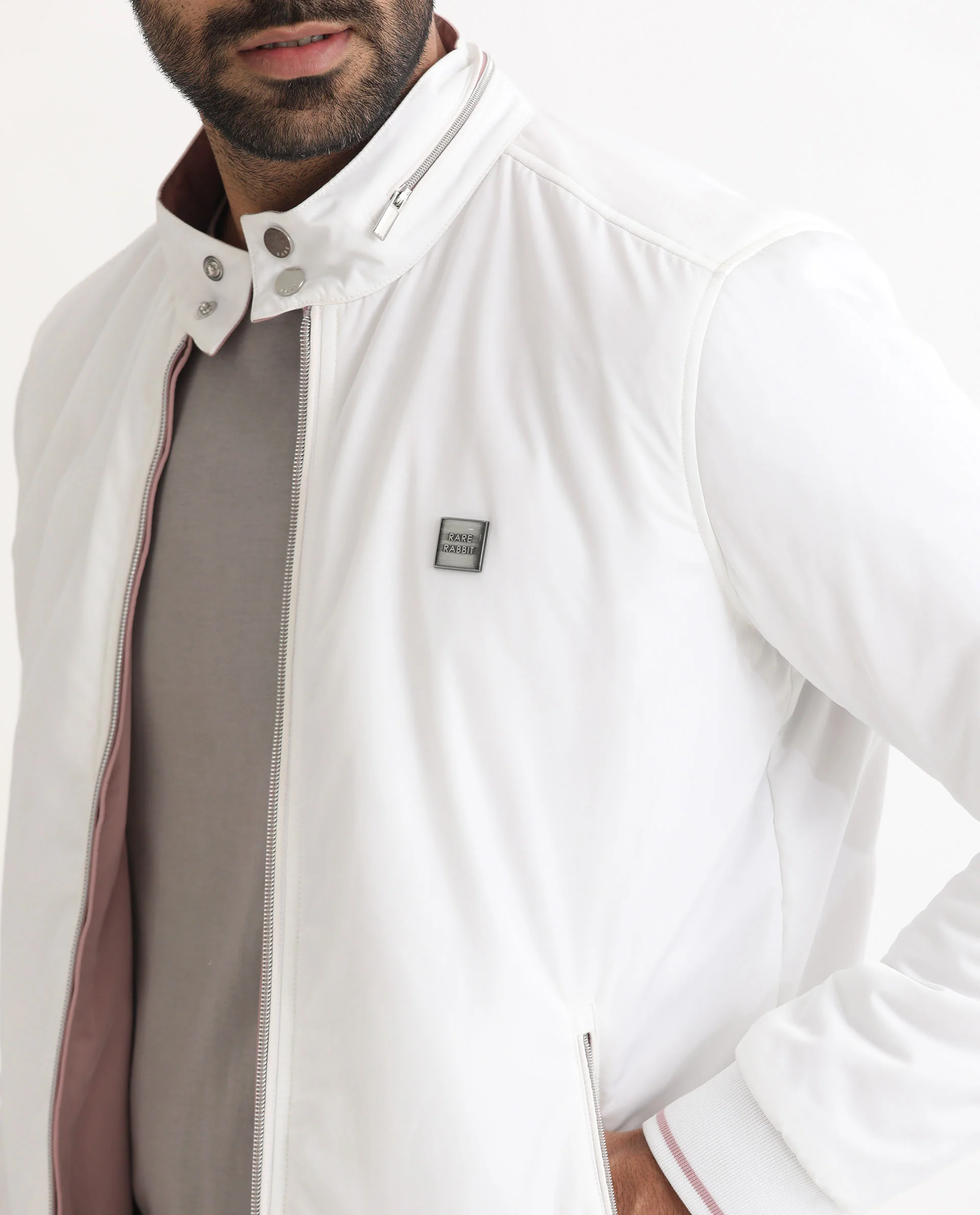 Rare Rabbit Men's Royban Pink Polyester Plain Regular Fit Full Sleeve Mandarin Collar Jacket - Image 7