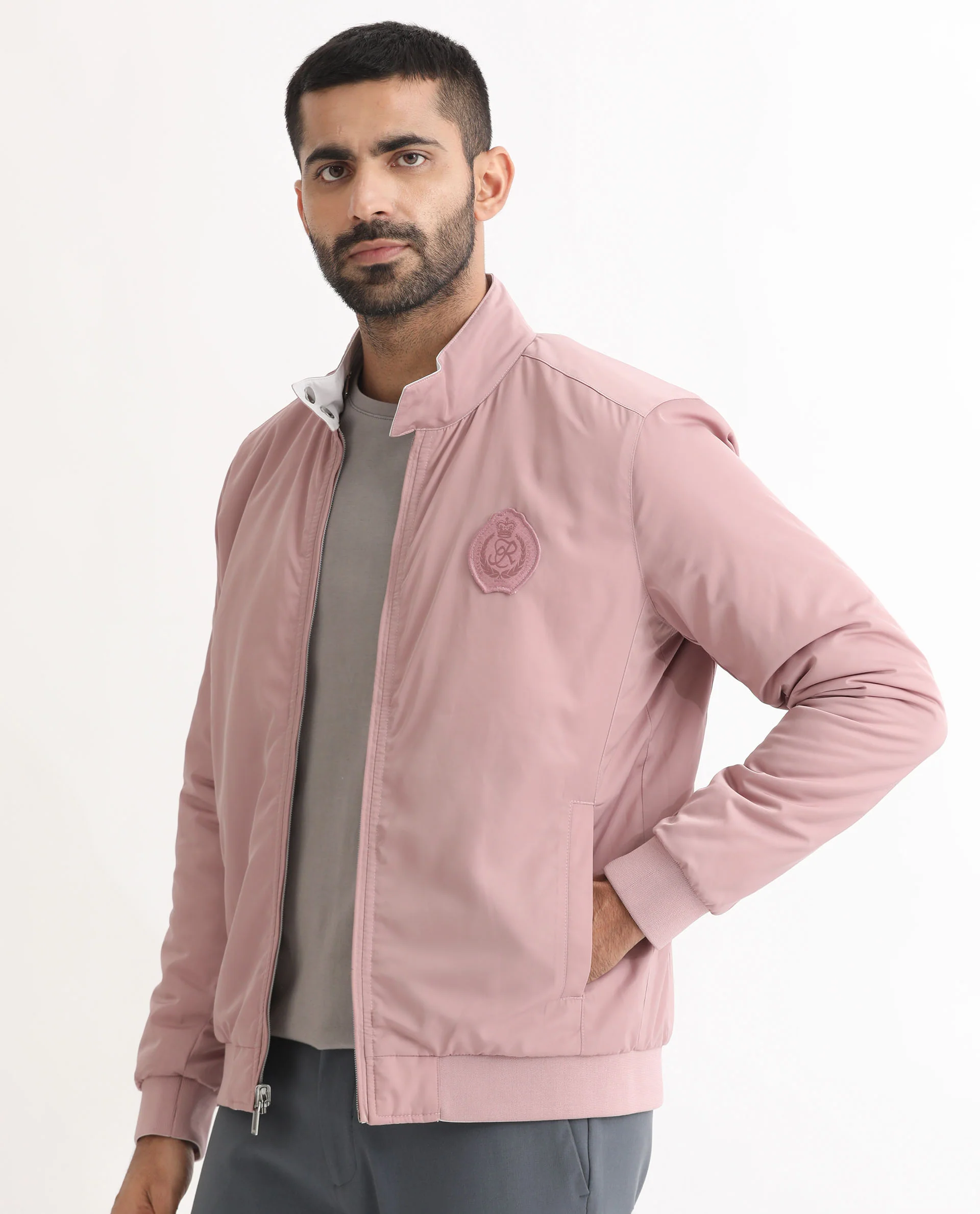 Rare Rabbit Men's Royban Pink Polyester Plain Regular Fit Full Sleeve Mandarin Collar Jacket - Image 8
