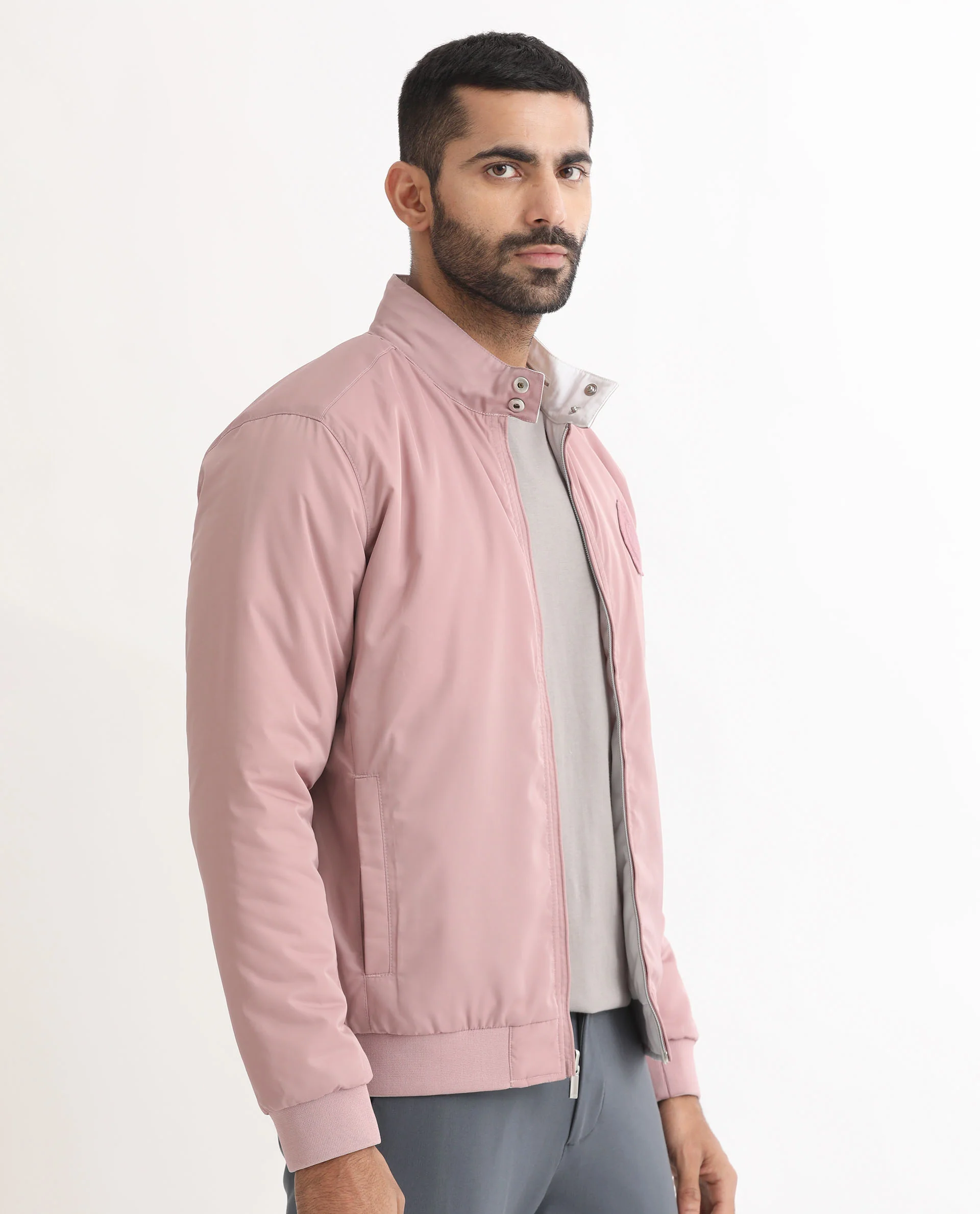 Rare Rabbit Men's Royban Pink Polyester Plain Regular Fit Full Sleeve Mandarin Collar Jacket - Image 9