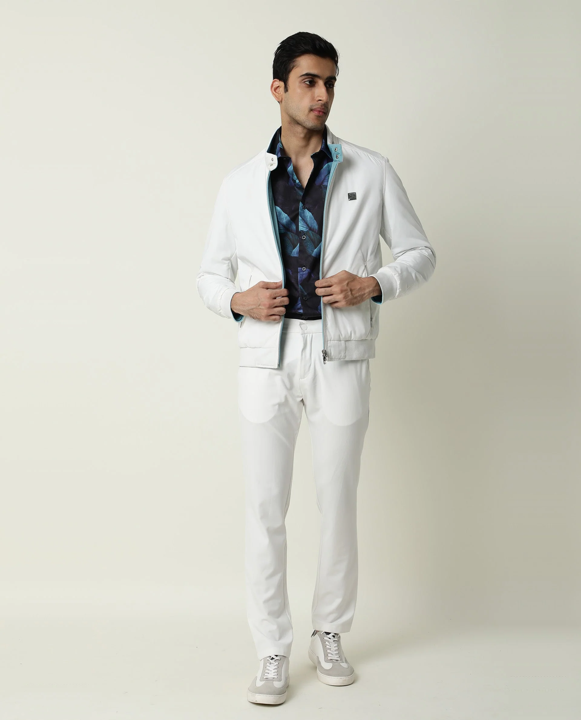 Rare Rabbit Men's Royban White Plain Regular Fit Full Sleeve Stand Collar Jacket - Image 4