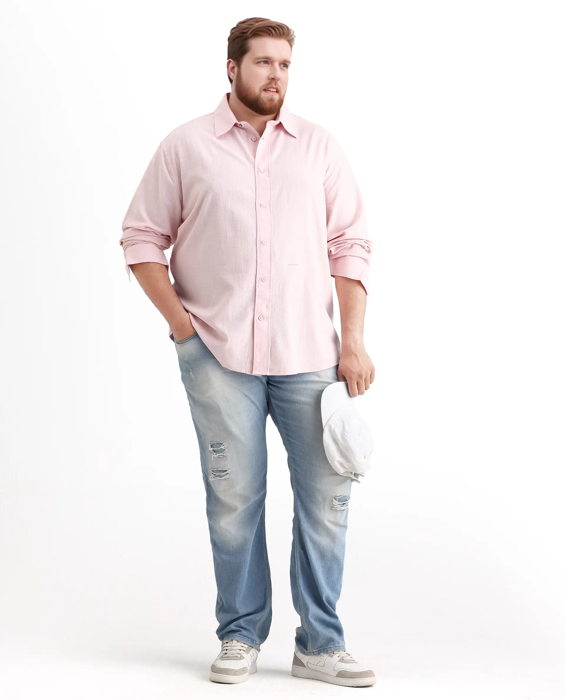 Rare Rabbit Men's Royo Big Light Pink Cotton Blend Fabric Full Sleeve Spread Collar Button Closure Regular Fit Plain Shirt - Image 2