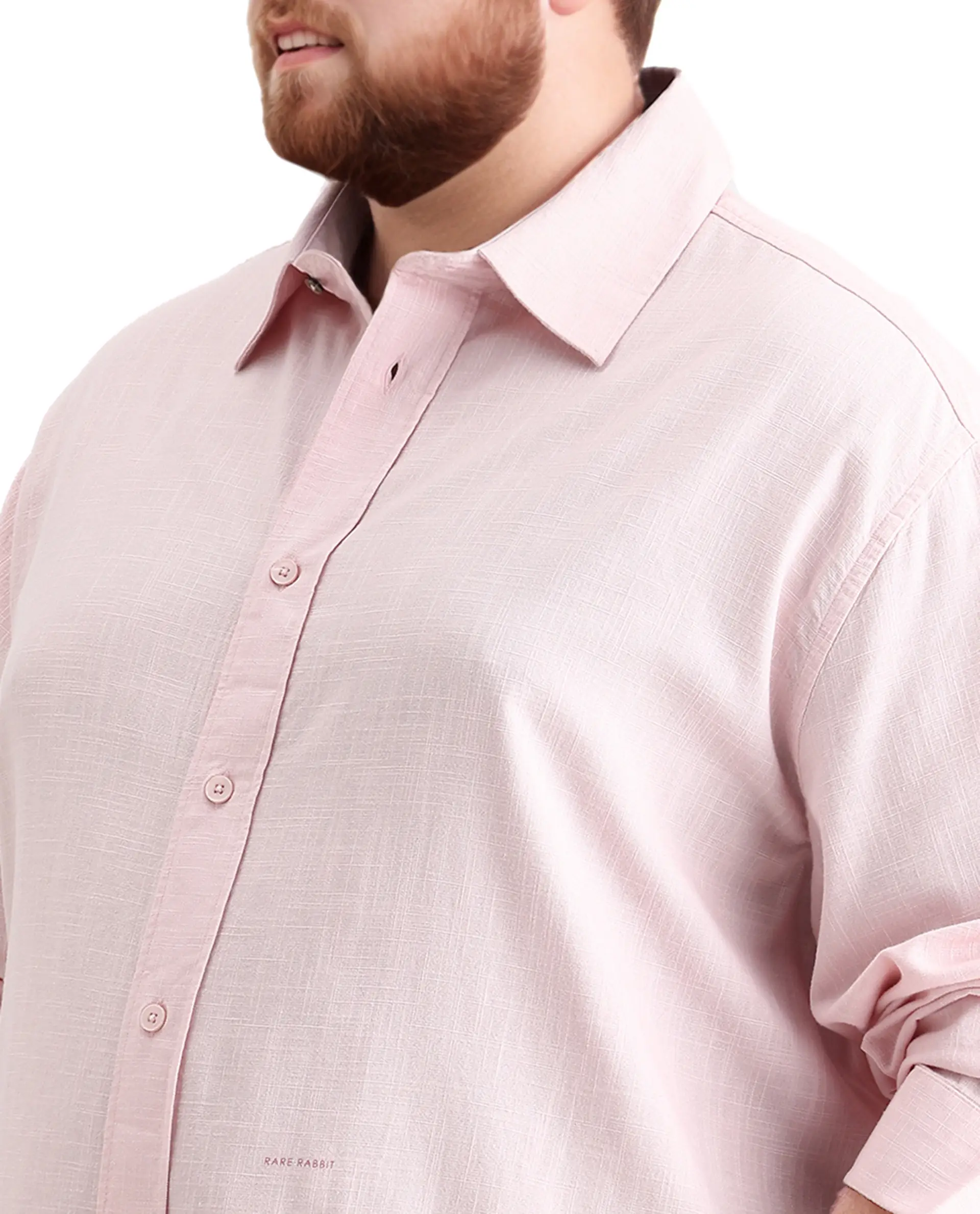 Rare Rabbit Men's Royo Big Light Pink Cotton Blend Fabric Full Sleeve Spread Collar Button Closure Regular Fit Plain Shirt - Image 3