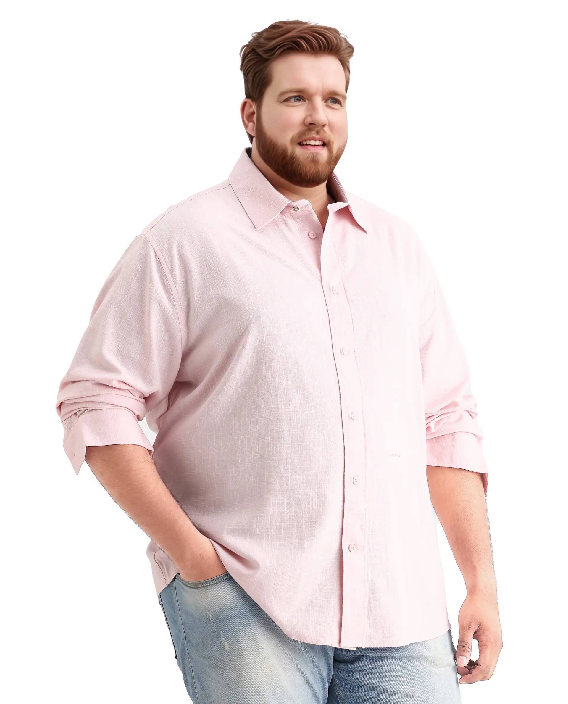 Rare Rabbit Men's Royo Big Light Pink Cotton Blend Fabric Full Sleeve Spread Collar Button Closure Regular Fit Plain Shirt - Image 5