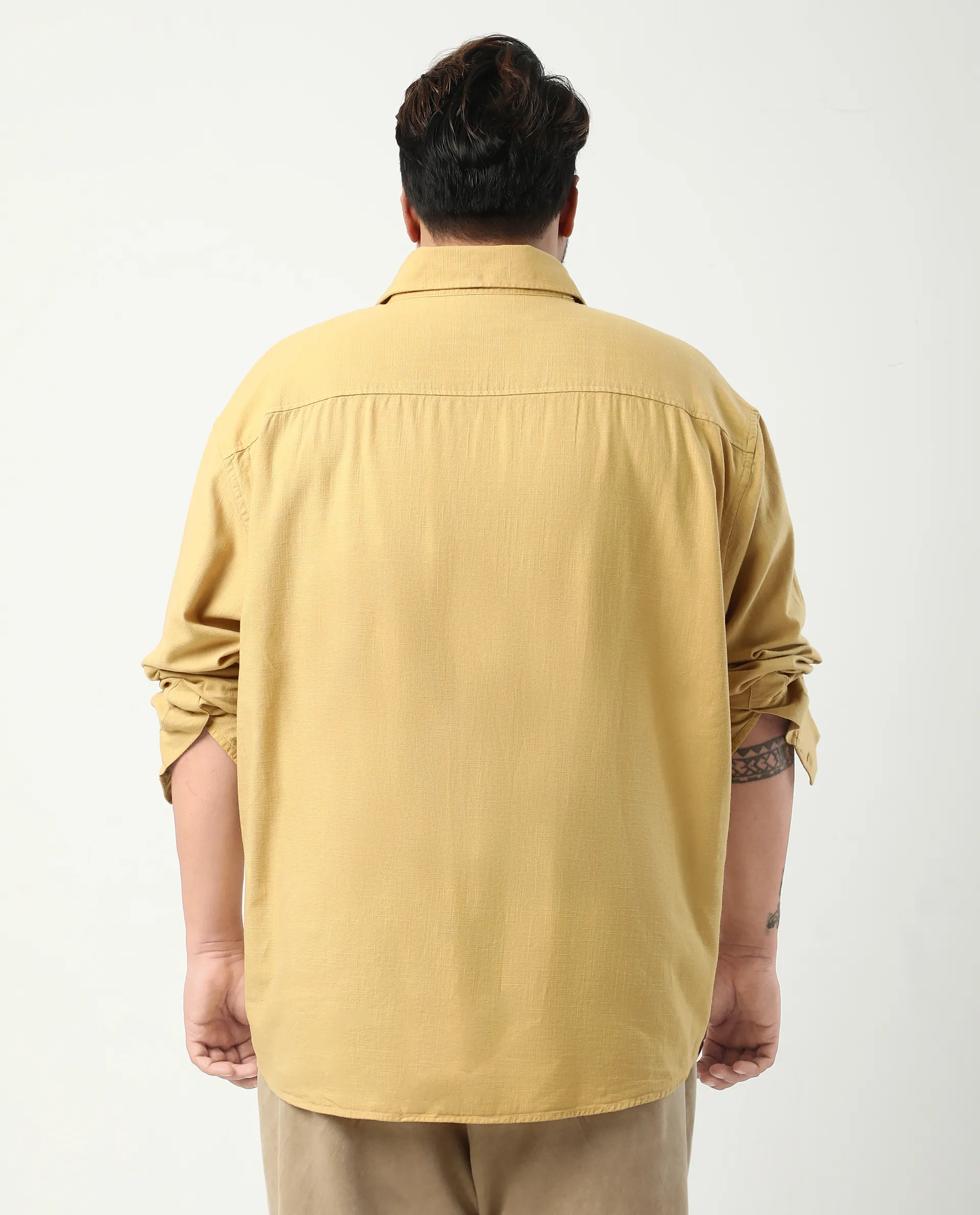 Rare Rabbit Men's Royo Big Mustard Cotton Blend Fabric Full Sleeve Spread Collar Button Closure Regular Fit Textured Shirt - Image 6