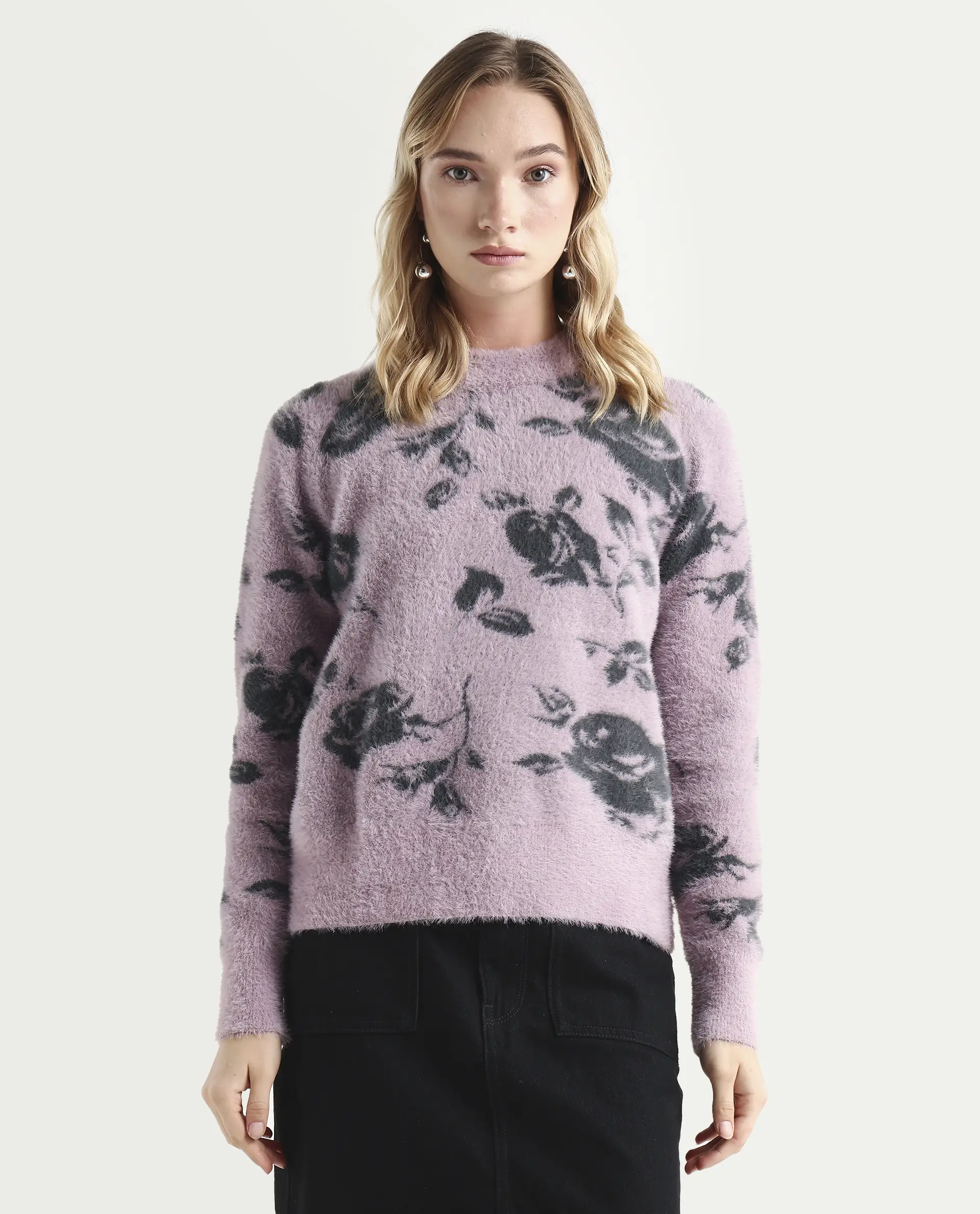 Rareism Women's Rozie Light Pink Nylon Crew Neck Relaxed Fit Sweater - Image 3