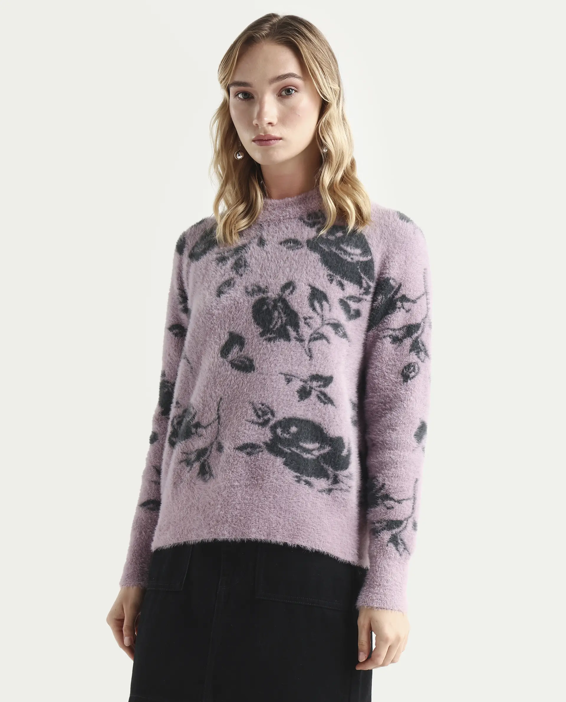 Rareism Women's Rozie Light Pink Nylon Crew Neck Relaxed Fit Sweater - Image 5