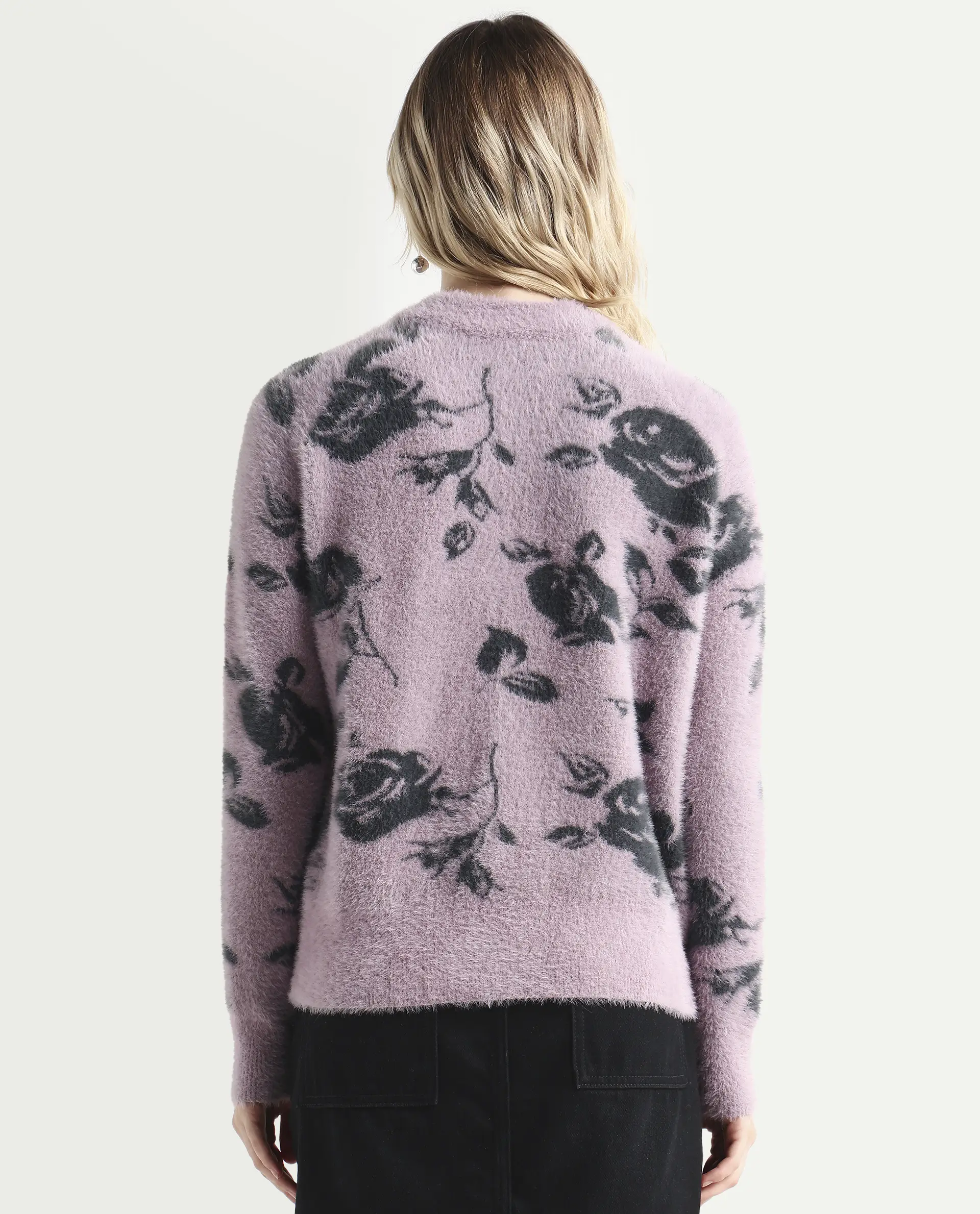 Rareism Women's Rozie Light Pink Nylon Crew Neck Relaxed Fit Sweater - Image 7