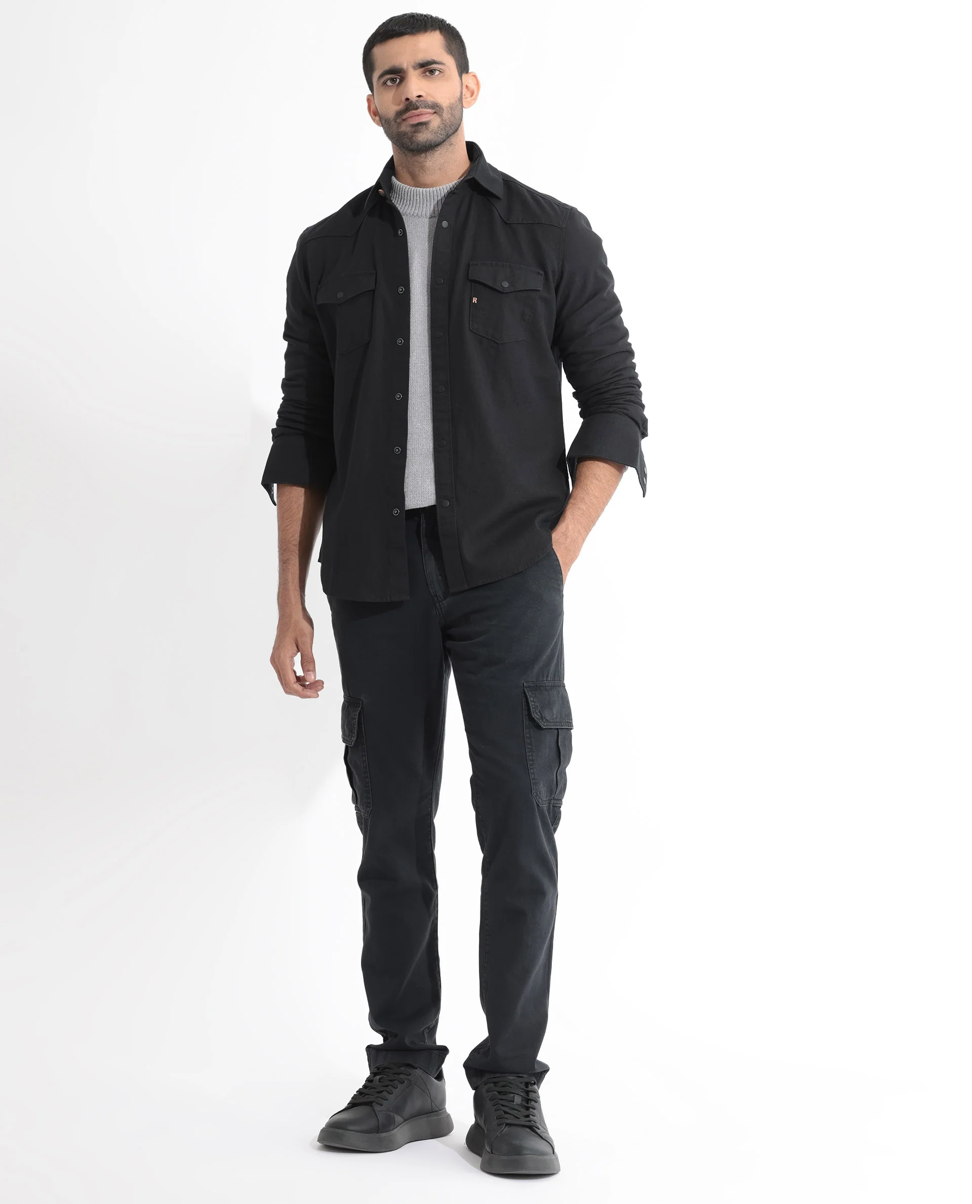 Rare Rabbit Men's Ruban Black Cotton Plain Regular Fit Full Sleeve Collared Shirt - Image 2