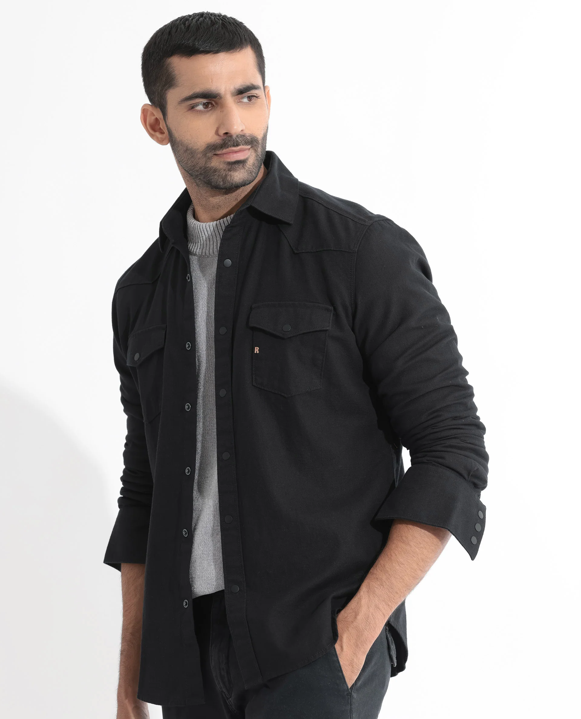 Rare Rabbit Men's Ruban Black Cotton Plain Regular Fit Full Sleeve Collared Shirt - Image 3