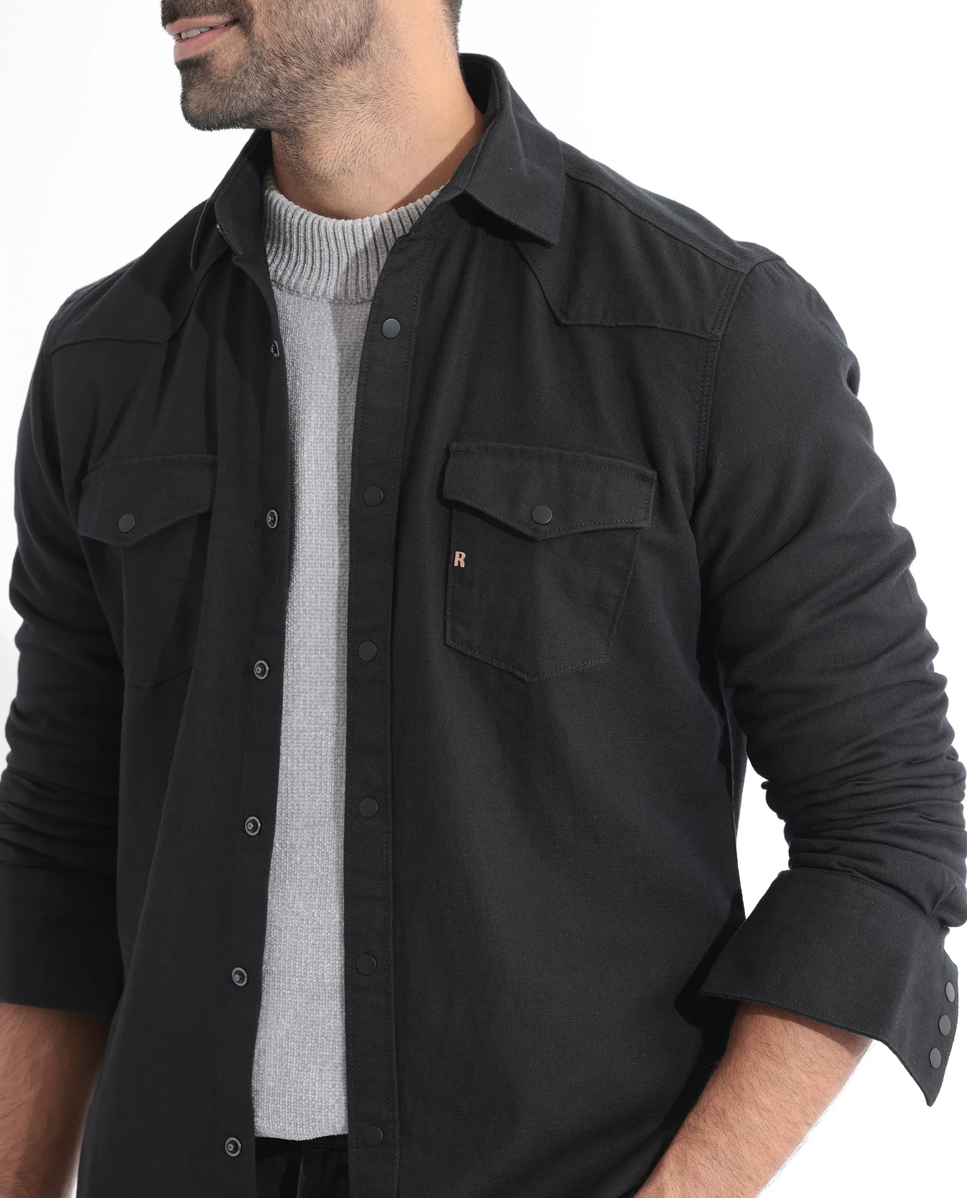 Rare Rabbit Men's Ruban Black Cotton Plain Regular Fit Full Sleeve Collared Shirt - Image 4