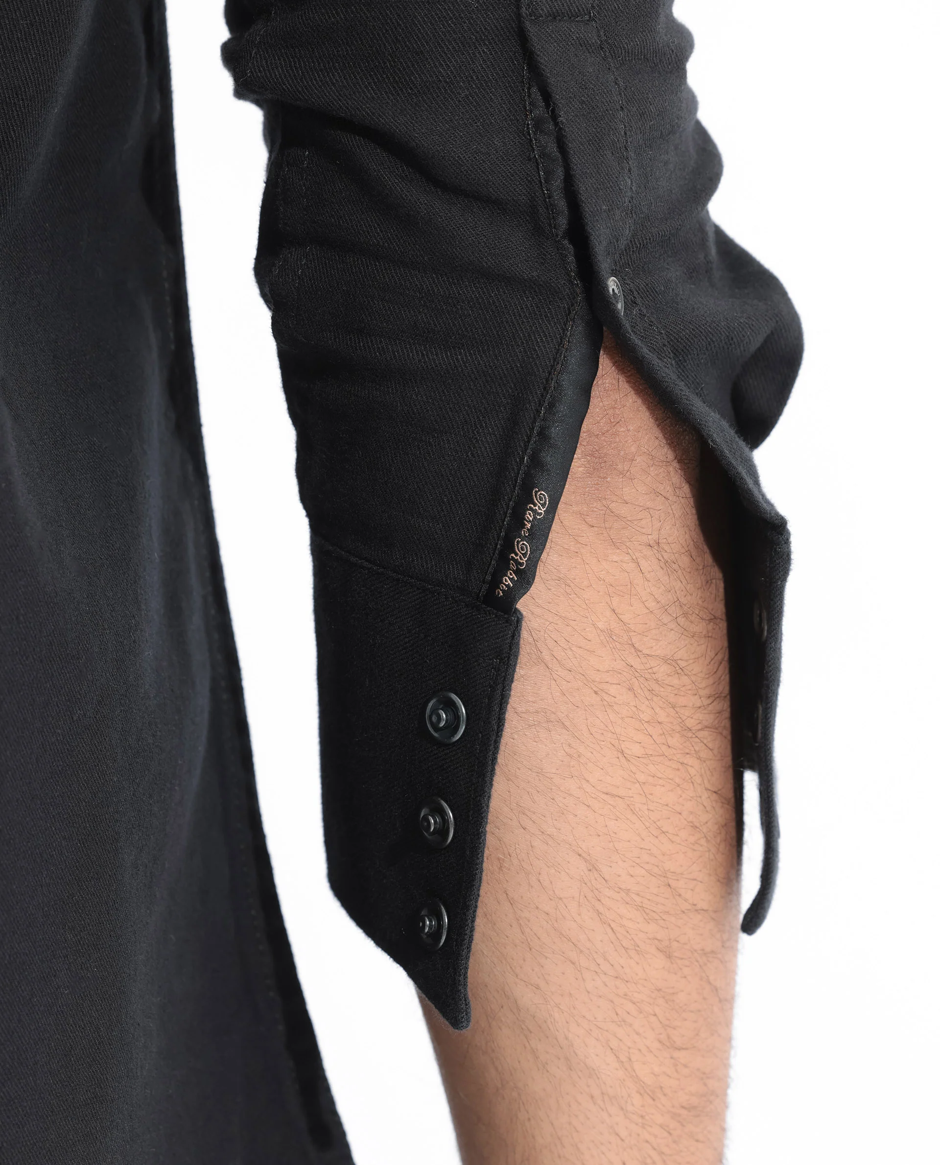 Rare Rabbit Men's Ruban Black Cotton Plain Regular Fit Full Sleeve Collared Shirt - Image 5