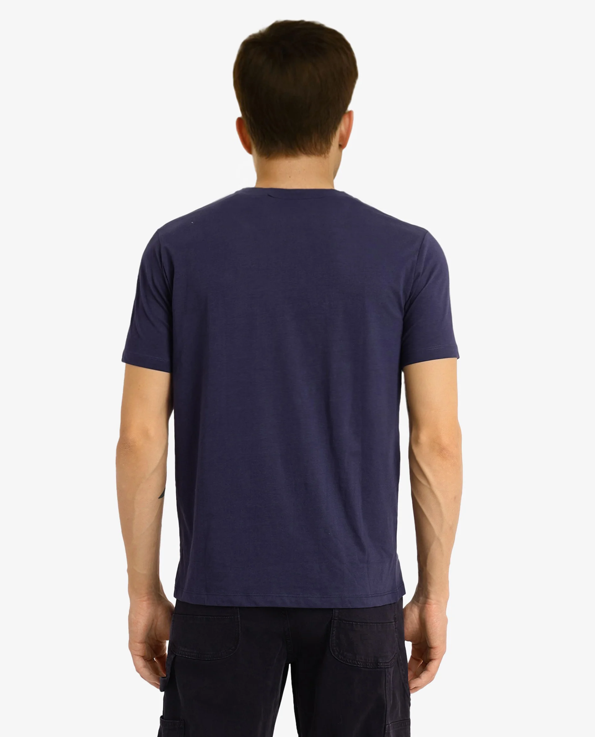 Rare Rabbit Men's Rubber Navy Cotton Plain Slim Fit Half Sleeve Crew Neck T-Shirt - Image 2