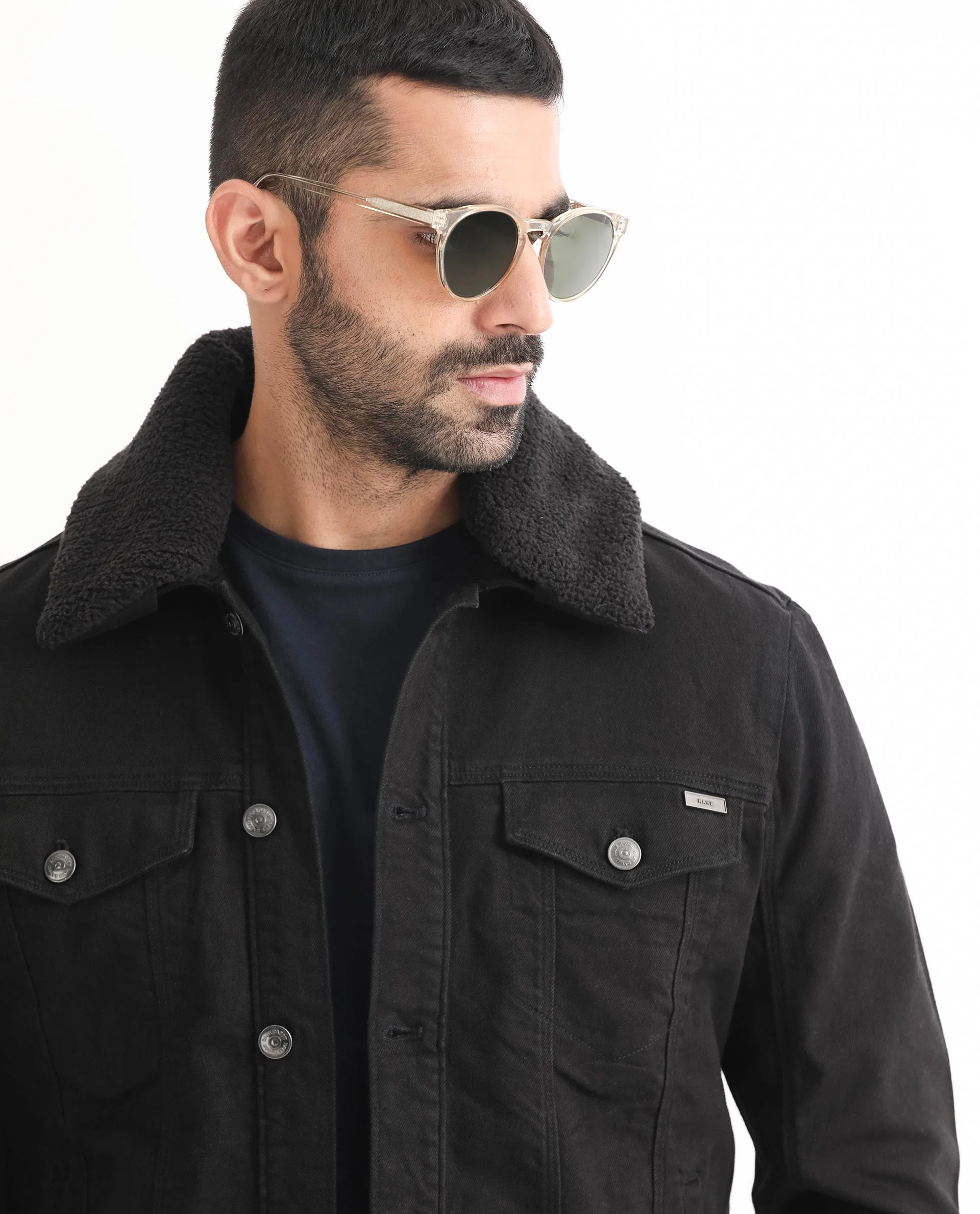 Rare Rabbit Men's Rubik Black Cotton Plain Regular Fit Full Sleeve Spread Collar Jacket