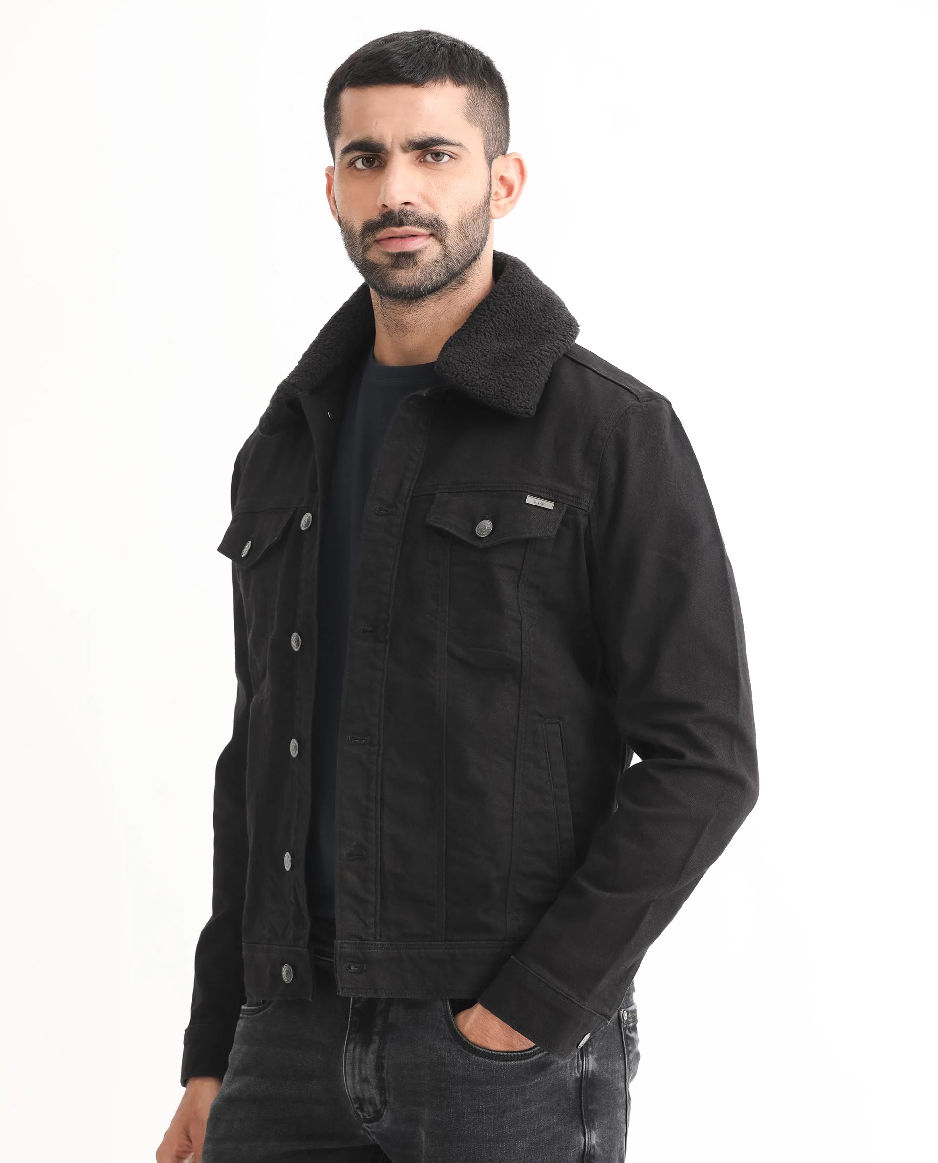Rare Rabbit Men's Rubik Black Cotton Plain Regular Fit Full Sleeve Spread Collar Jacket - Image 5