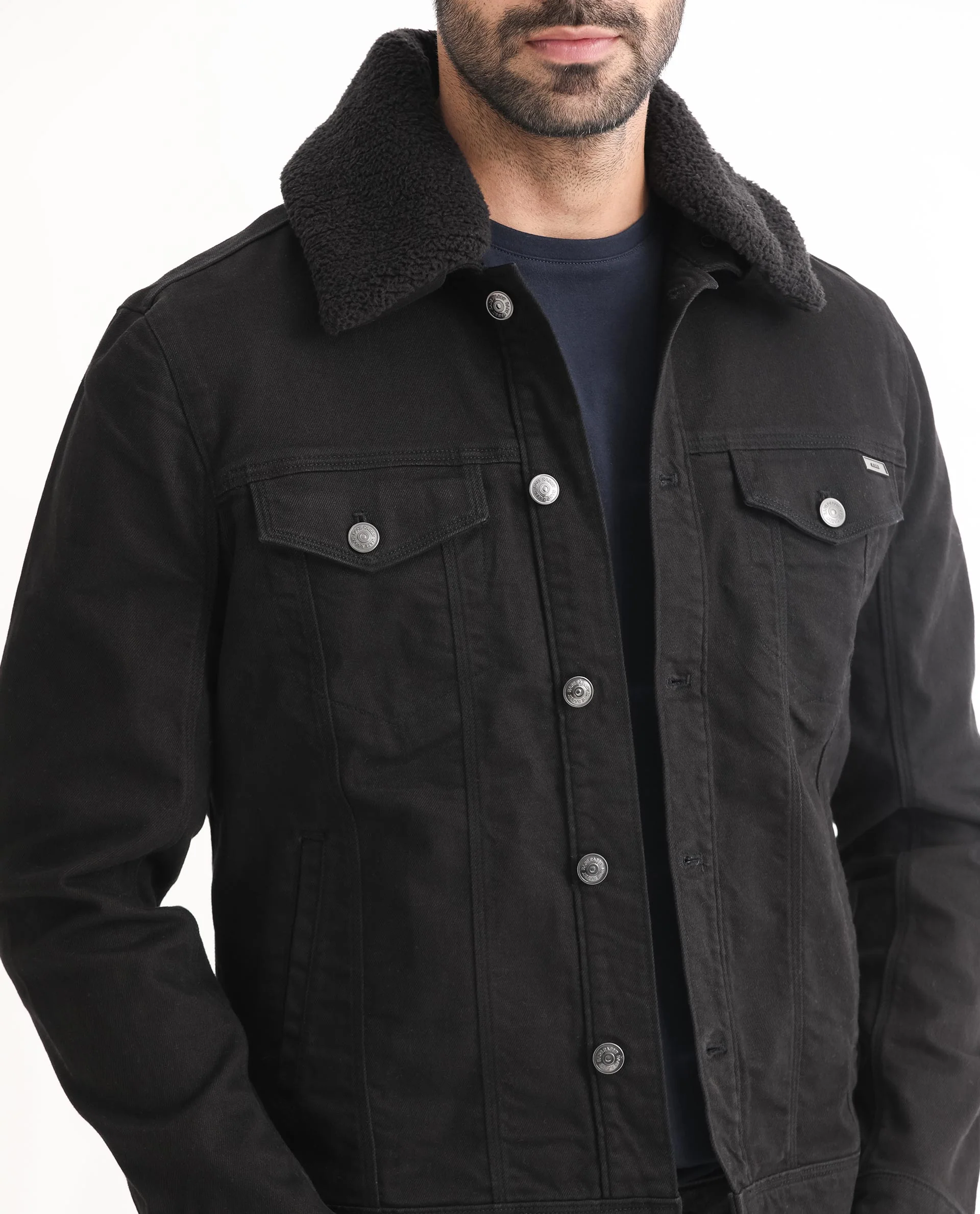 Rare Rabbit Men's Rubik Black Cotton Plain Regular Fit Full Sleeve Spread Collar Jacket - Image 7