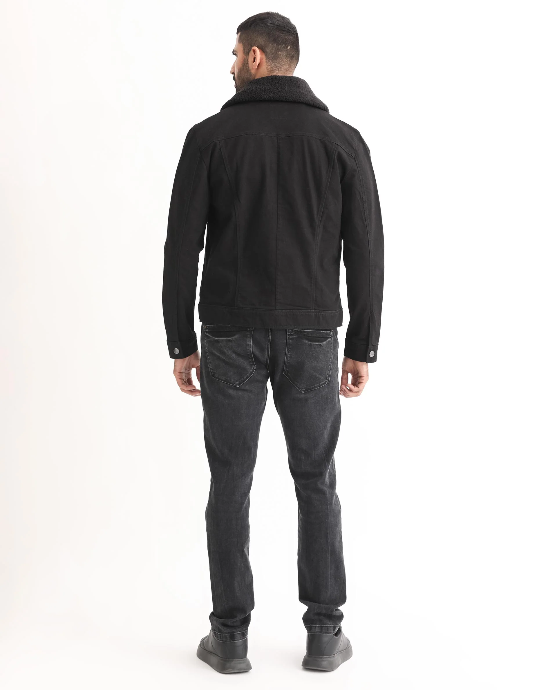 Rare Rabbit Men's Rubik Black Cotton Plain Regular Fit Full Sleeve Spread Collar Jacket - Image 8