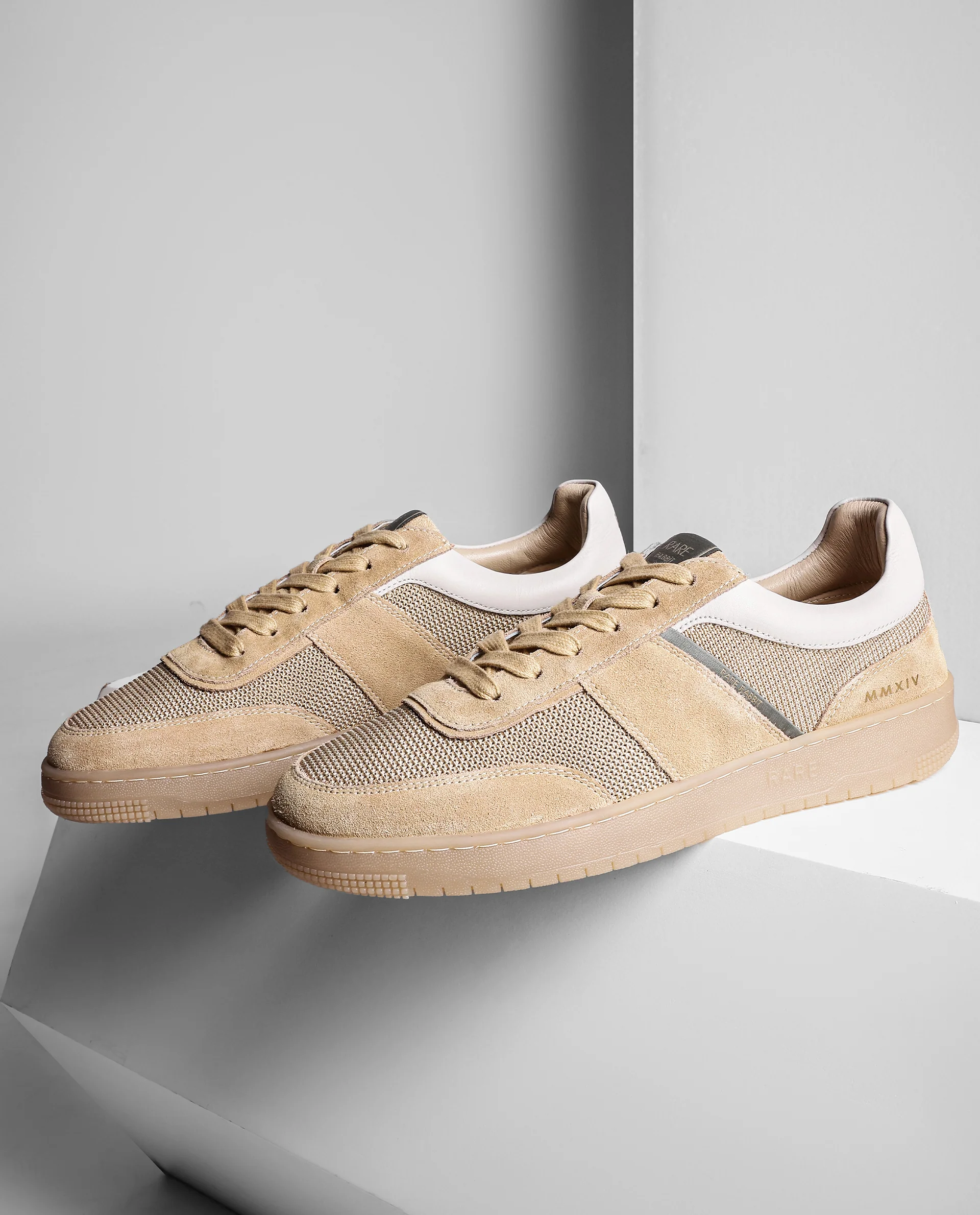 Rare Rabbit Men's Rubio Beige Premium Suede, Leather And Mesh Upper Round Toe Low-Top Lace-Up Sneaker Shoes - Image 2