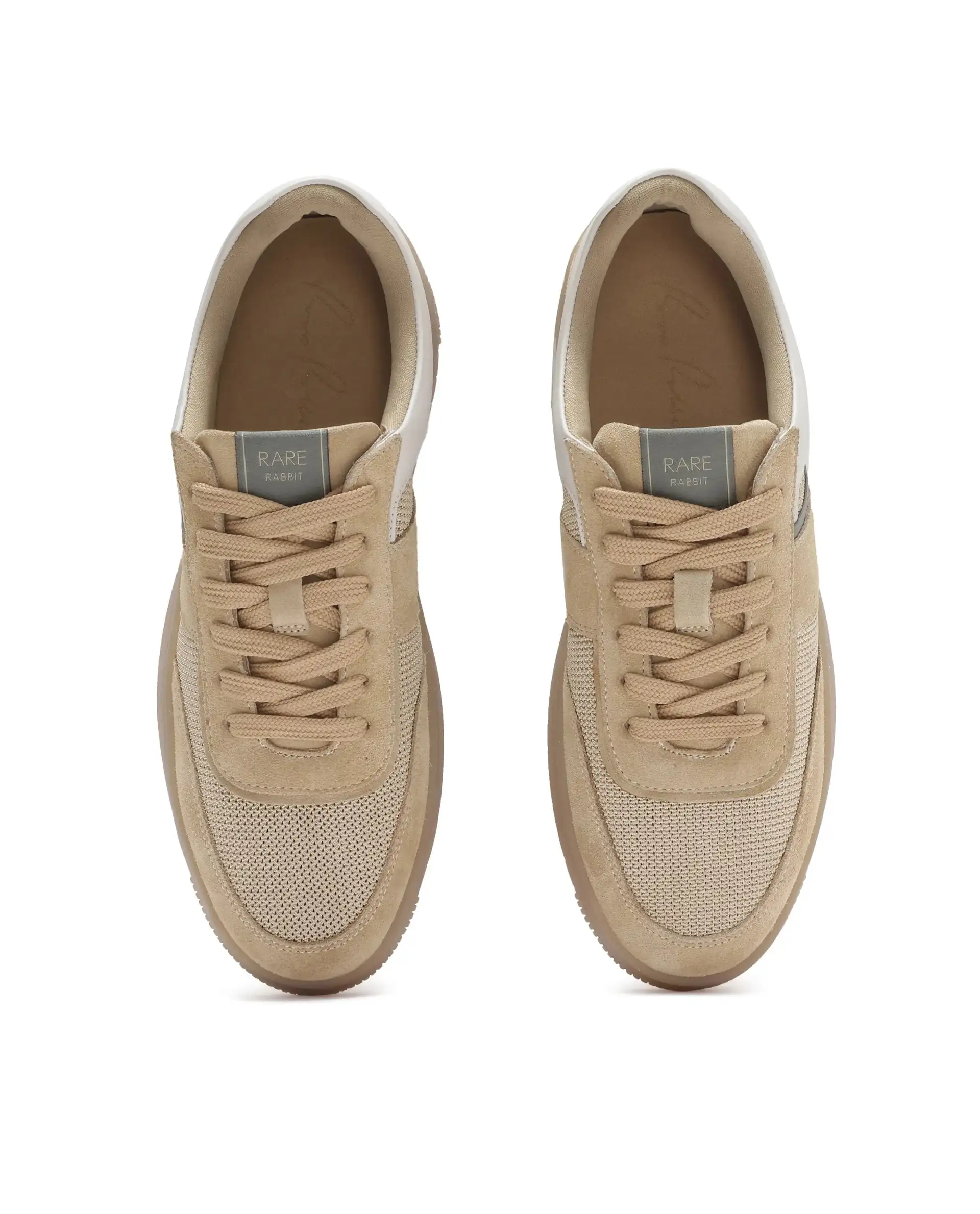 Rare Rabbit Men's Rubio Beige Premium Suede, Leather And Mesh Upper Round Toe Low-Top Lace-Up Sneaker Shoes - Image 7