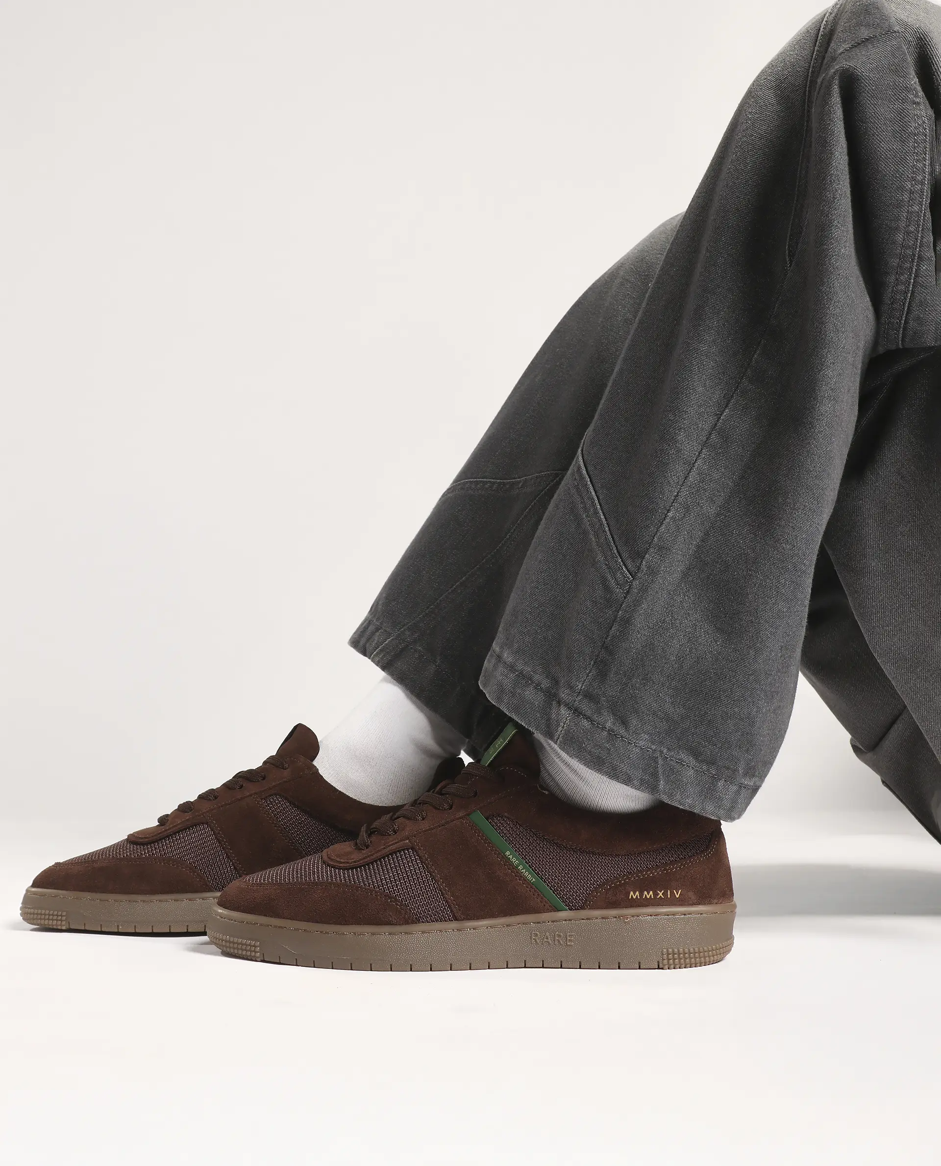 Rare Rabbit Men's Rubio Dark Brown Premium Suede, Leather And Mesh Upper Round Toe Low-Top Lace-Up Sneaker Shoes - Image 2