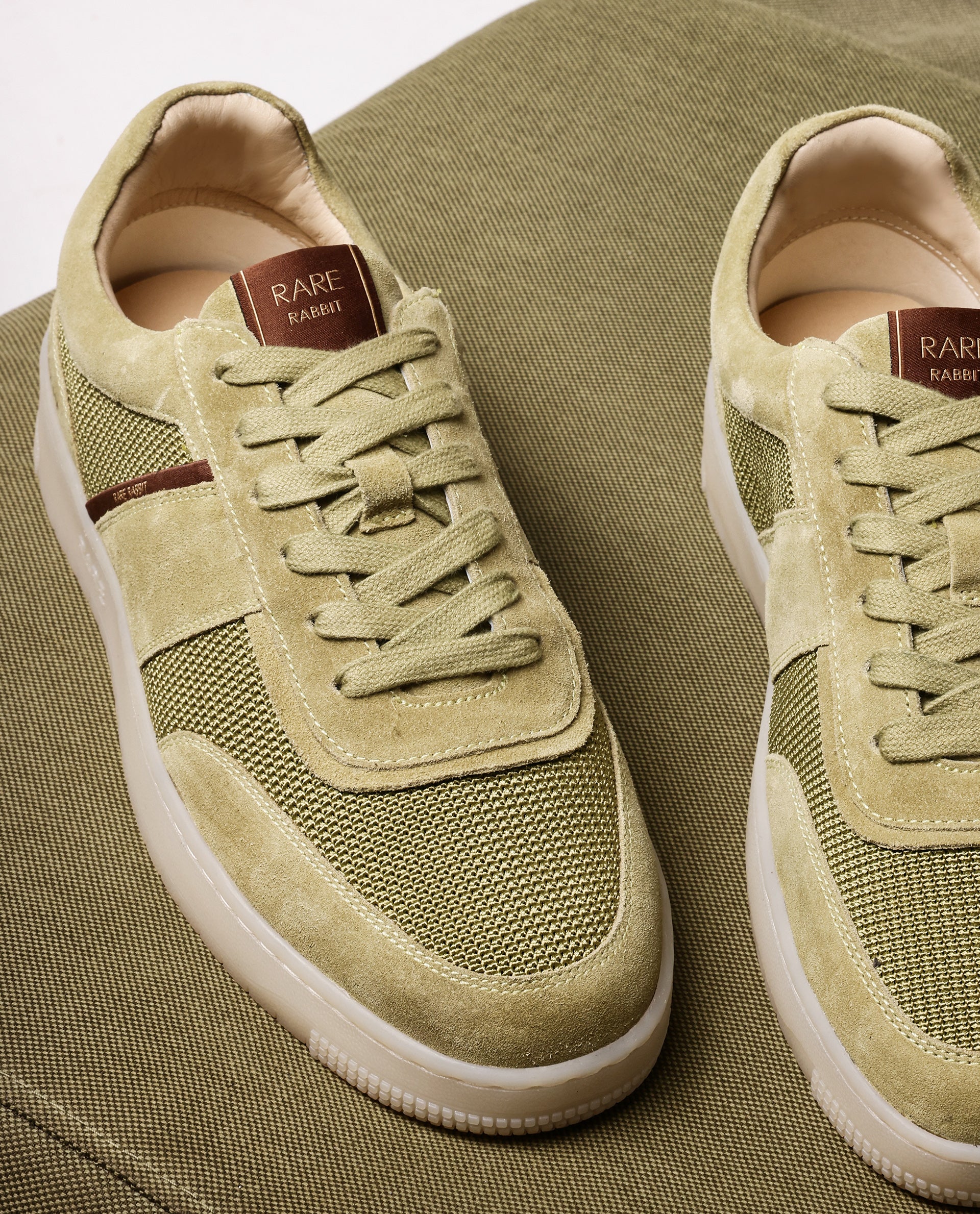 Rare Rabbit Men's Rubio Pastel Green Premium Suede, Leather And Mesh Upper Round Toe Low-Top Lace-Up Sneaker Shoes - Image 2
