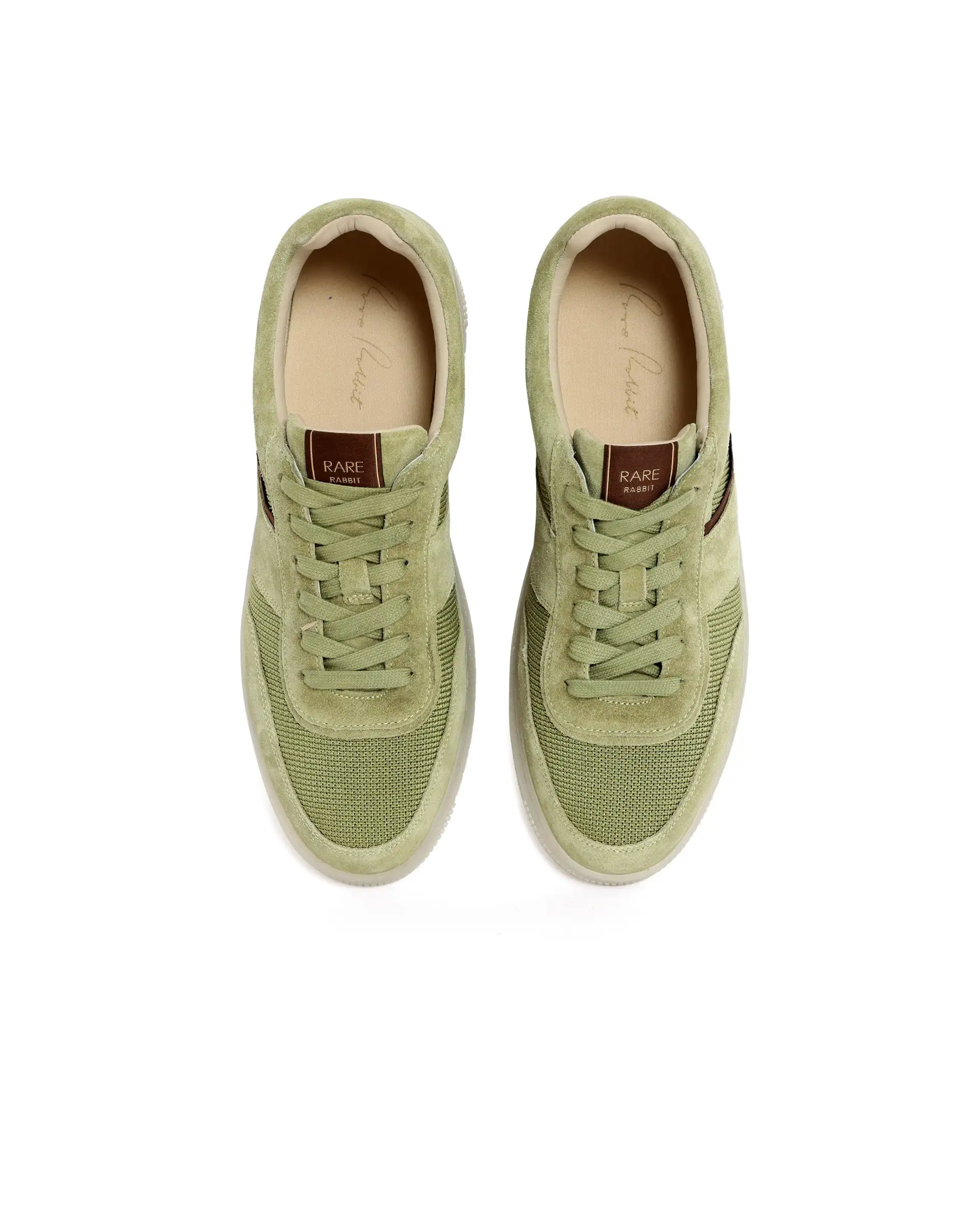 Rare Rabbit Men's Rubio Pastel Green Premium Suede, Leather And Mesh Upper Round Toe Low-Top Lace-Up Sneaker Shoes - Image 4
