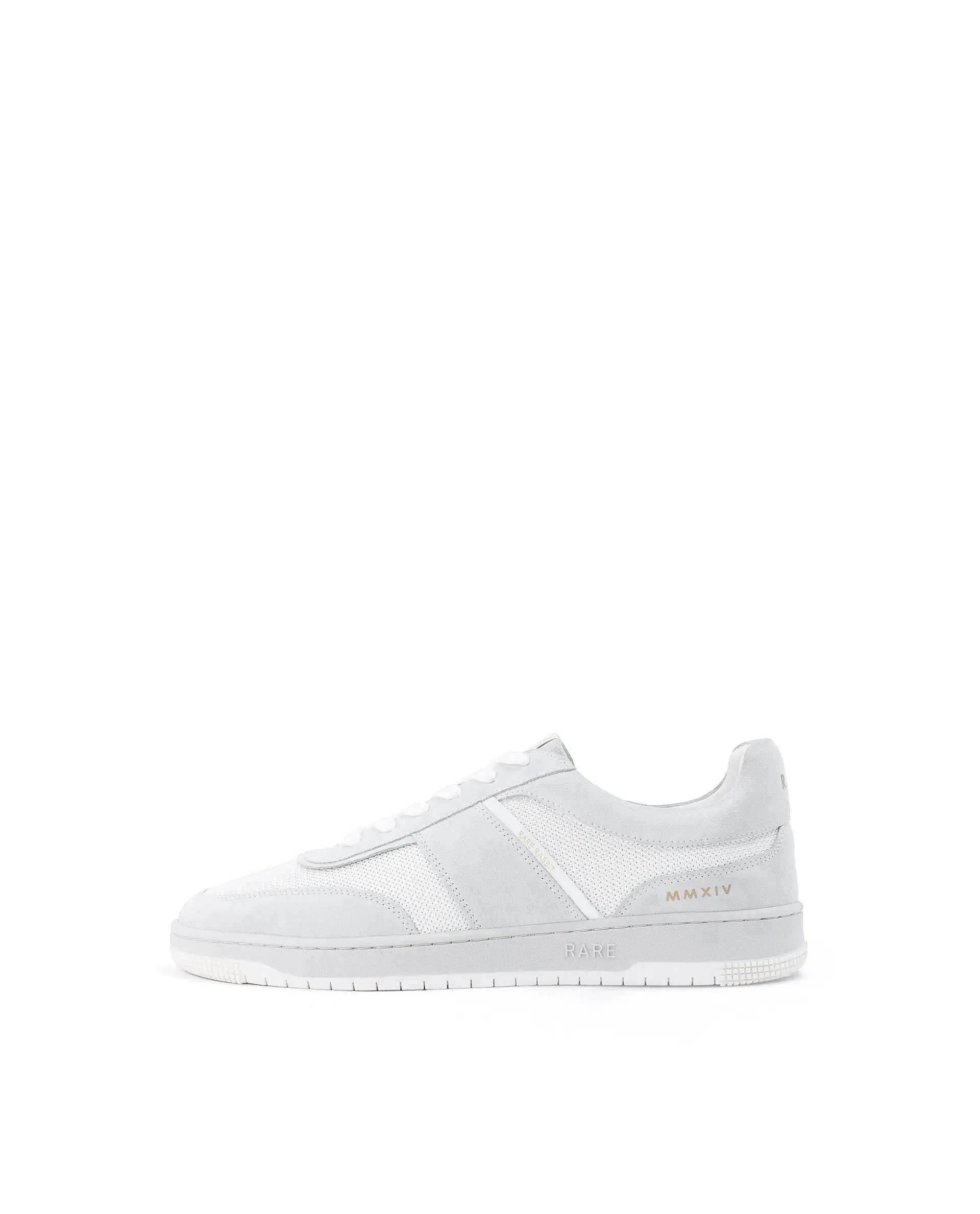 Rare Rabbit Men's Rubio White Premium Suede And Mesh Upper Round Toe Low-Top Lace-Up Sneaker Shoes