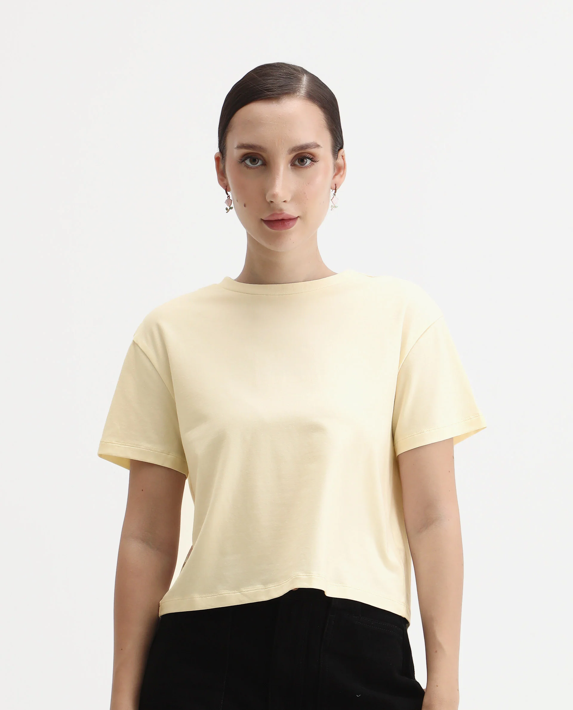 Rareism Women's Rubis Off White Cotton Blend Crew Neck Regular Fit T-Shirt - Image 3