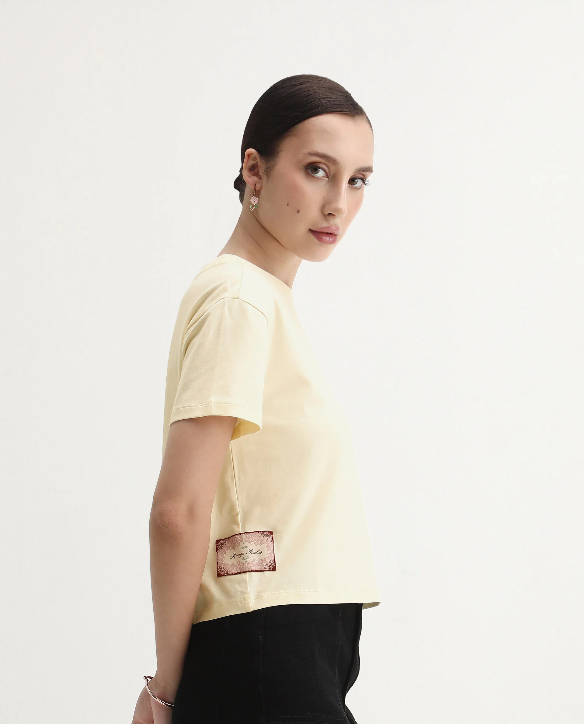 Rareism Women's Rubis Off White Cotton Blend Crew Neck Regular Fit T-Shirt - Image 6
