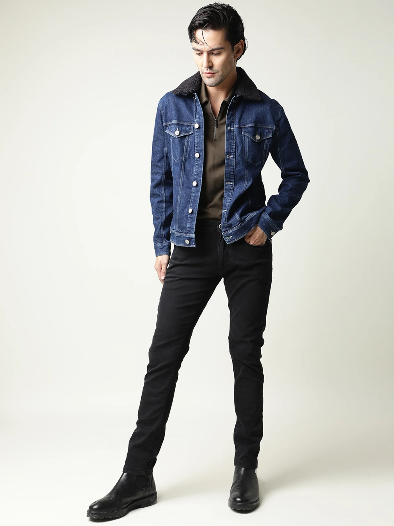 Rare Rabbit Men's Rubix Blue Cotton Blend Plain Regular Fit Full Sleeve Spread Collar Jacket - Image 2