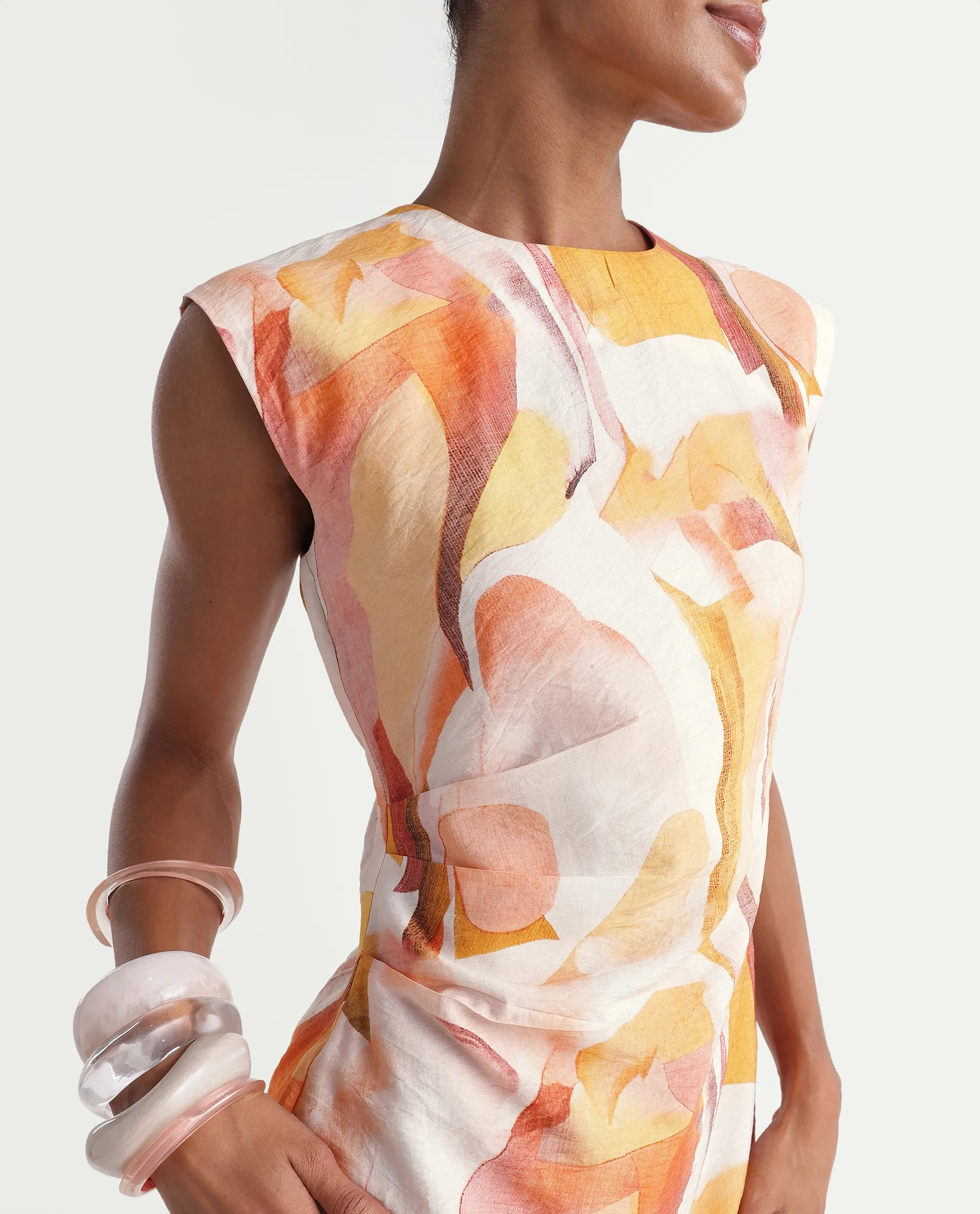 Rareism Women's Ruca Multi Viscose Blend Crew Neck Fitted Printed Dress - Image 3