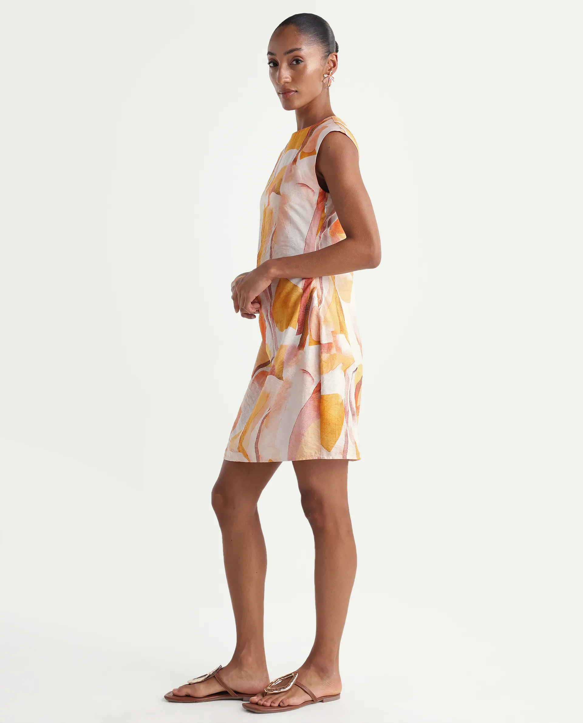 Rareism Women's Ruca Multi Viscose Blend Crew Neck Fitted Printed Dress - Image 5