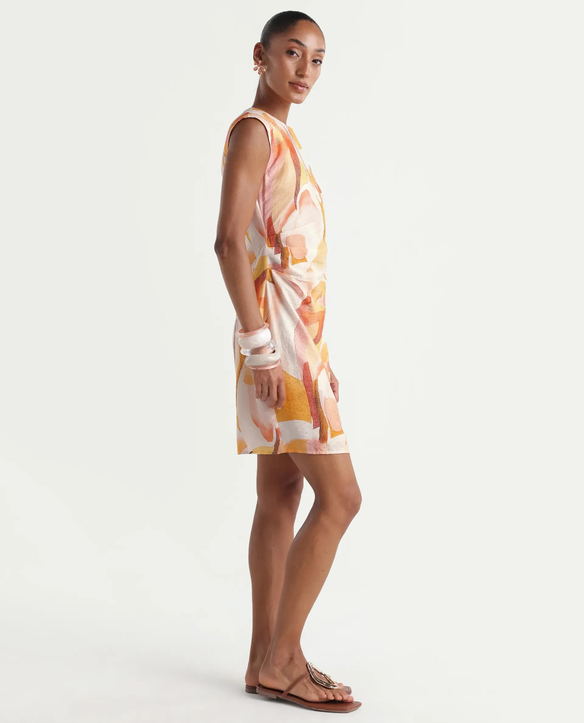 Rareism Women's Ruca Multi Viscose Blend Crew Neck Fitted Printed Dress - Image 6