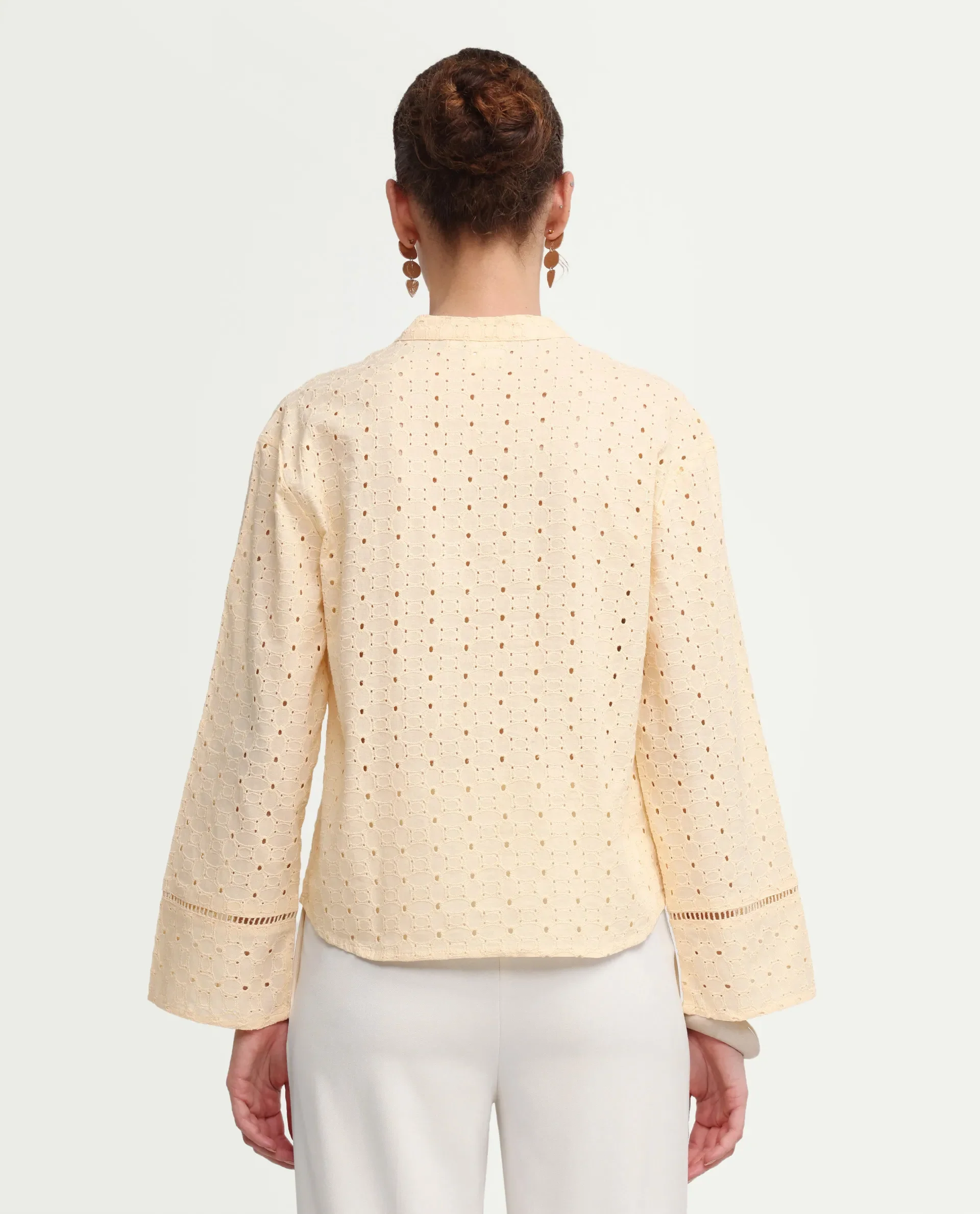 Rareism Women's Ruch Pastel Yellow Cotton Full Sleeve Band Collar Regular Fit Top - Image 7