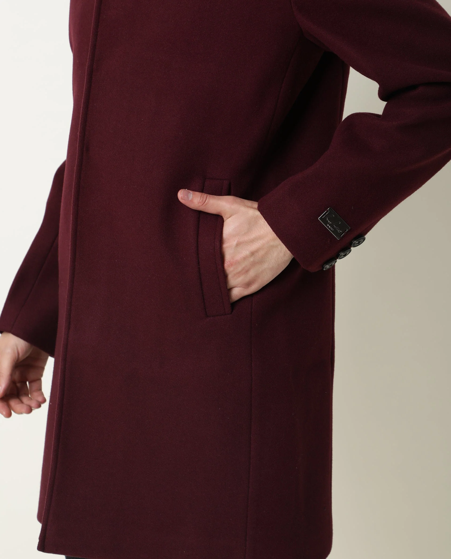 Rare Rabbit Men's Ruco Maroon Polyester Plain Regular Fit Full Sleeve Mandarin Collar Jacket - Image 4