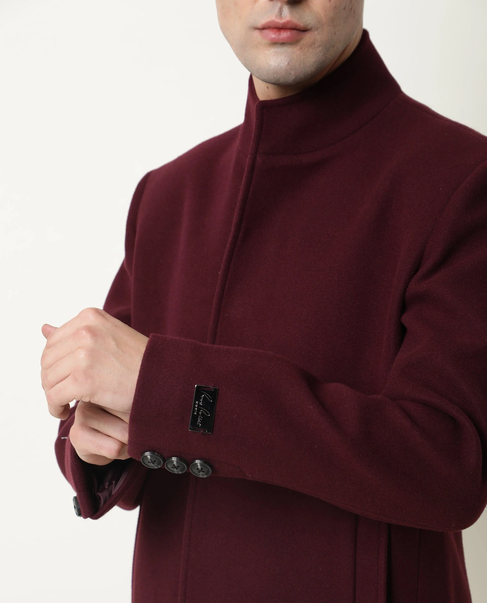 Rare Rabbit Men's Ruco Maroon Polyester Plain Regular Fit Full Sleeve Mandarin Collar Jacket - Image 5