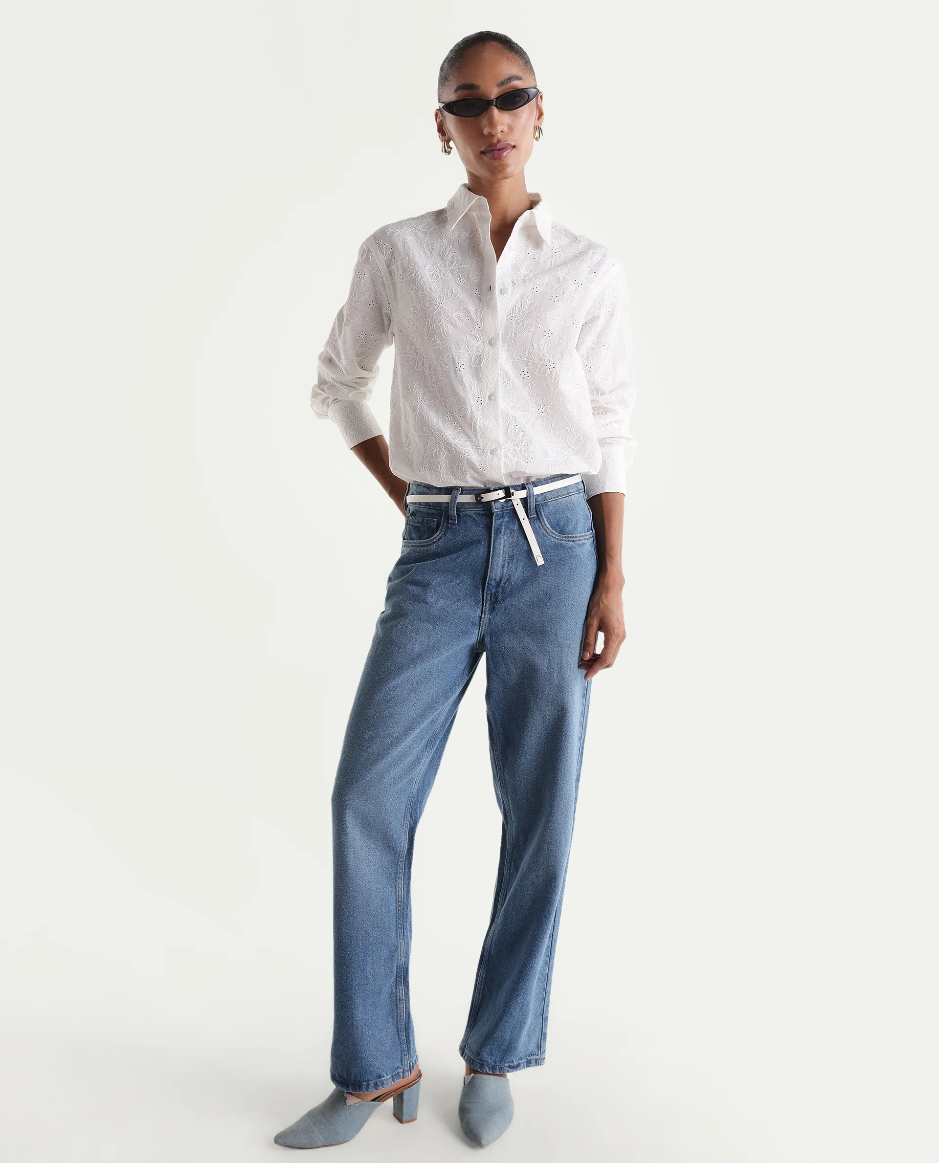 Rareism Women's Ruco Primary White Cotton Full Sleeve Spread Collar Relaxed Fit Shirt - Image 2