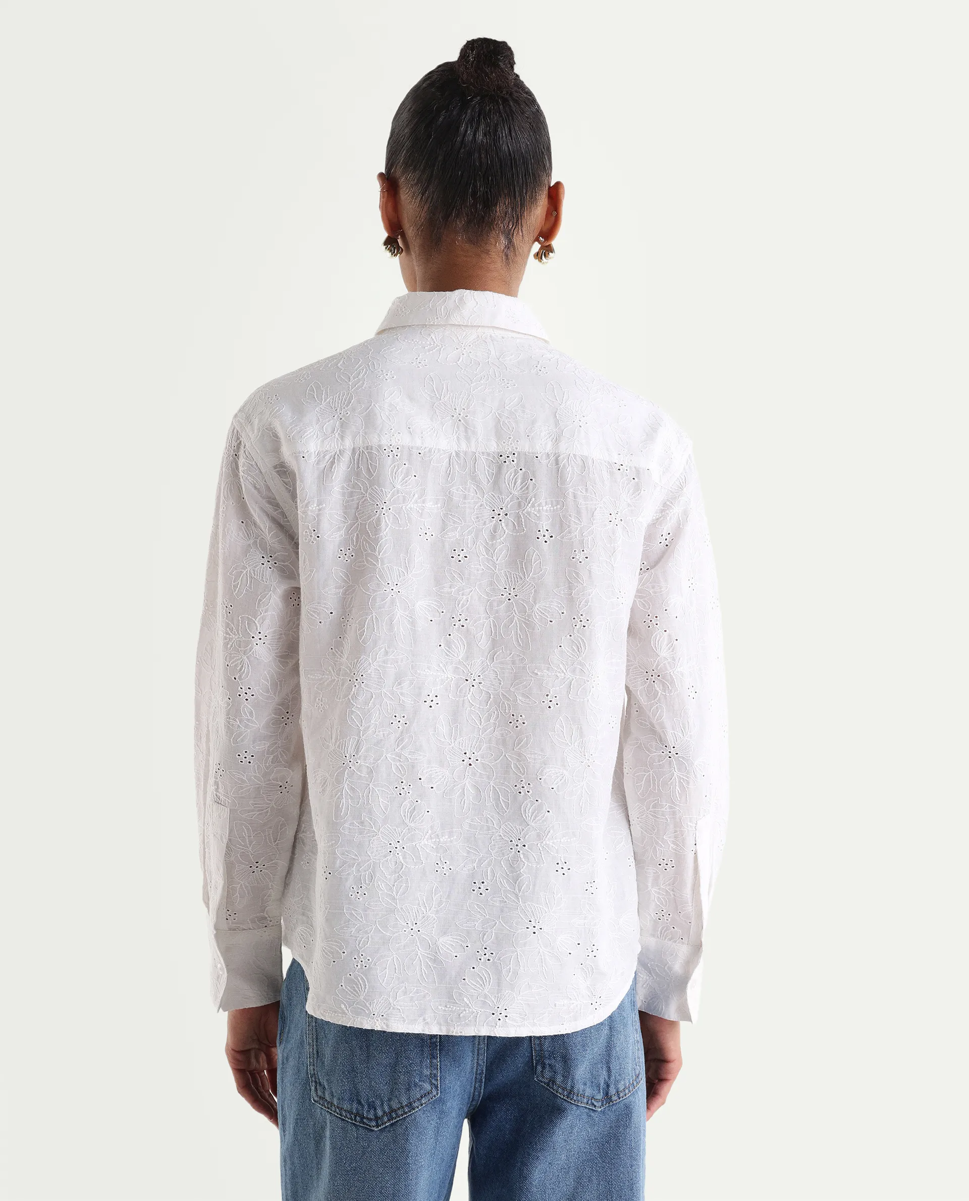 Rareism Women's Ruco Primary White Cotton Full Sleeve Spread Collar Relaxed Fit Shirt - Image 6
