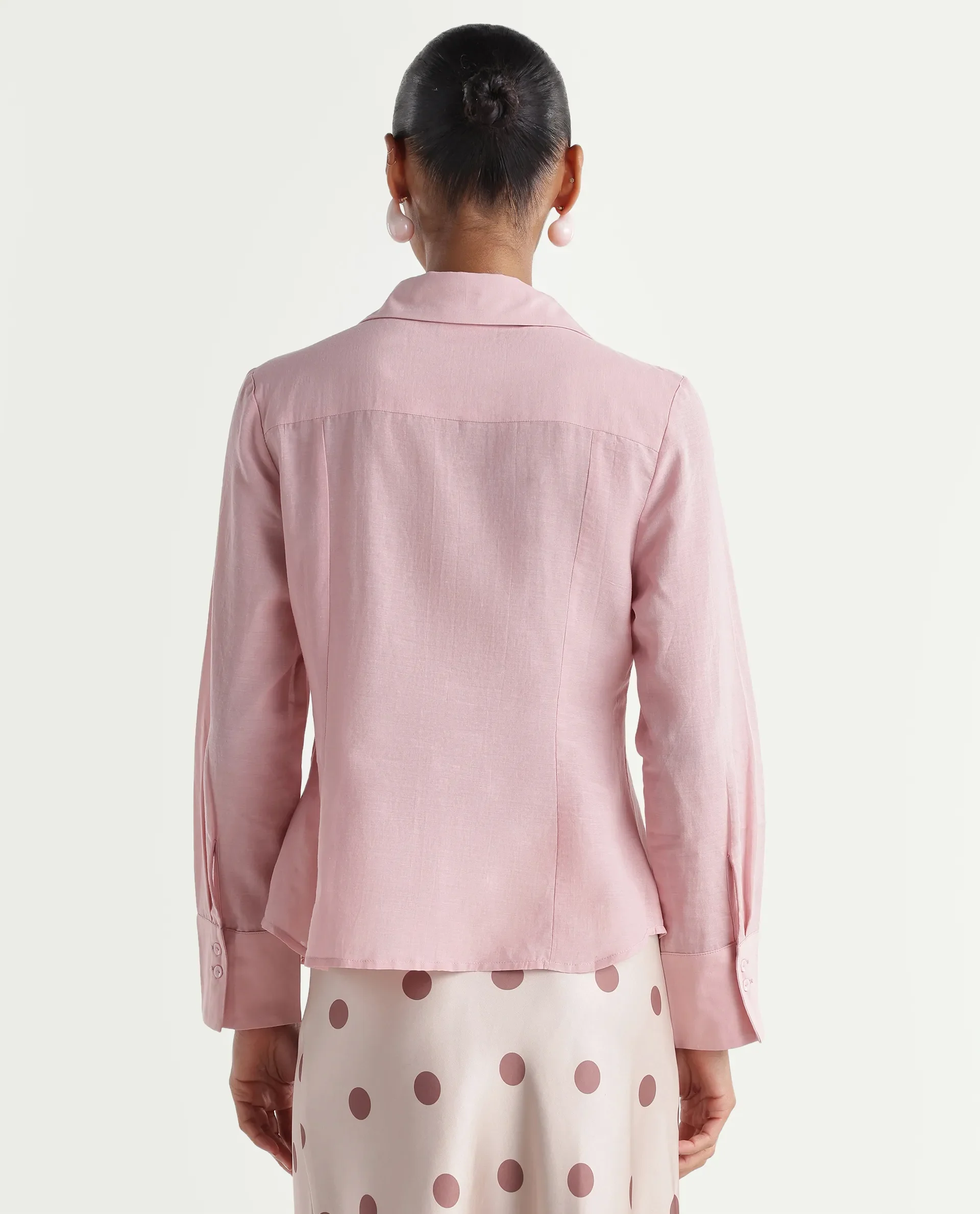 Rareism Women's Rucon Dusky Pink Nylon Blend Johnny Collar Regular Plain Shirt - Image 7