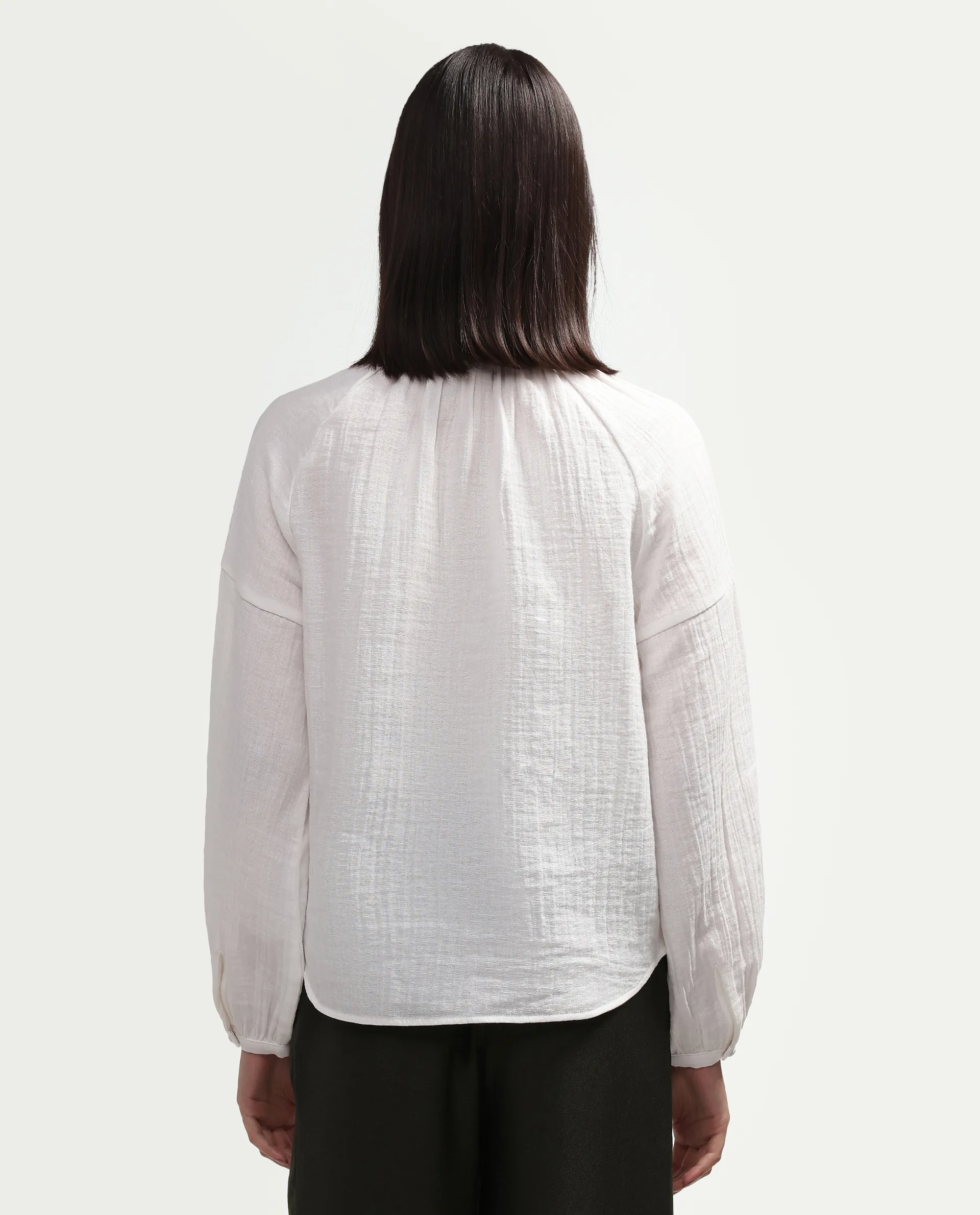 Rareism Women's Rudin White Cotton Band Collar Relaxed Plain Top - Image 7