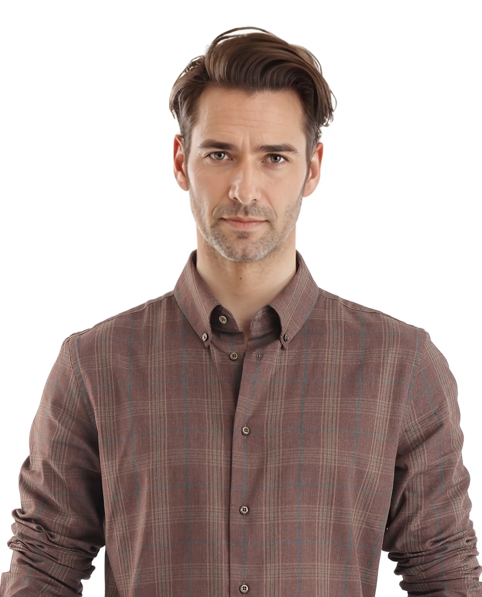 Rare Rabbit Men's Rudo Brown Cotton Checked Print Regular Fit Full Sleeve Collared Shirt - Image 3