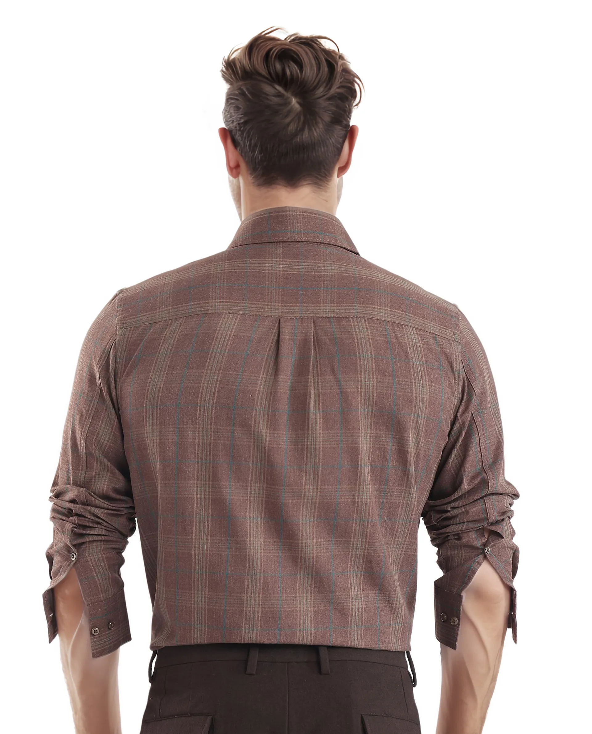 Rare Rabbit Men's Rudo Brown Cotton Checked Print Regular Fit Full Sleeve Collared Shirt - Image 5