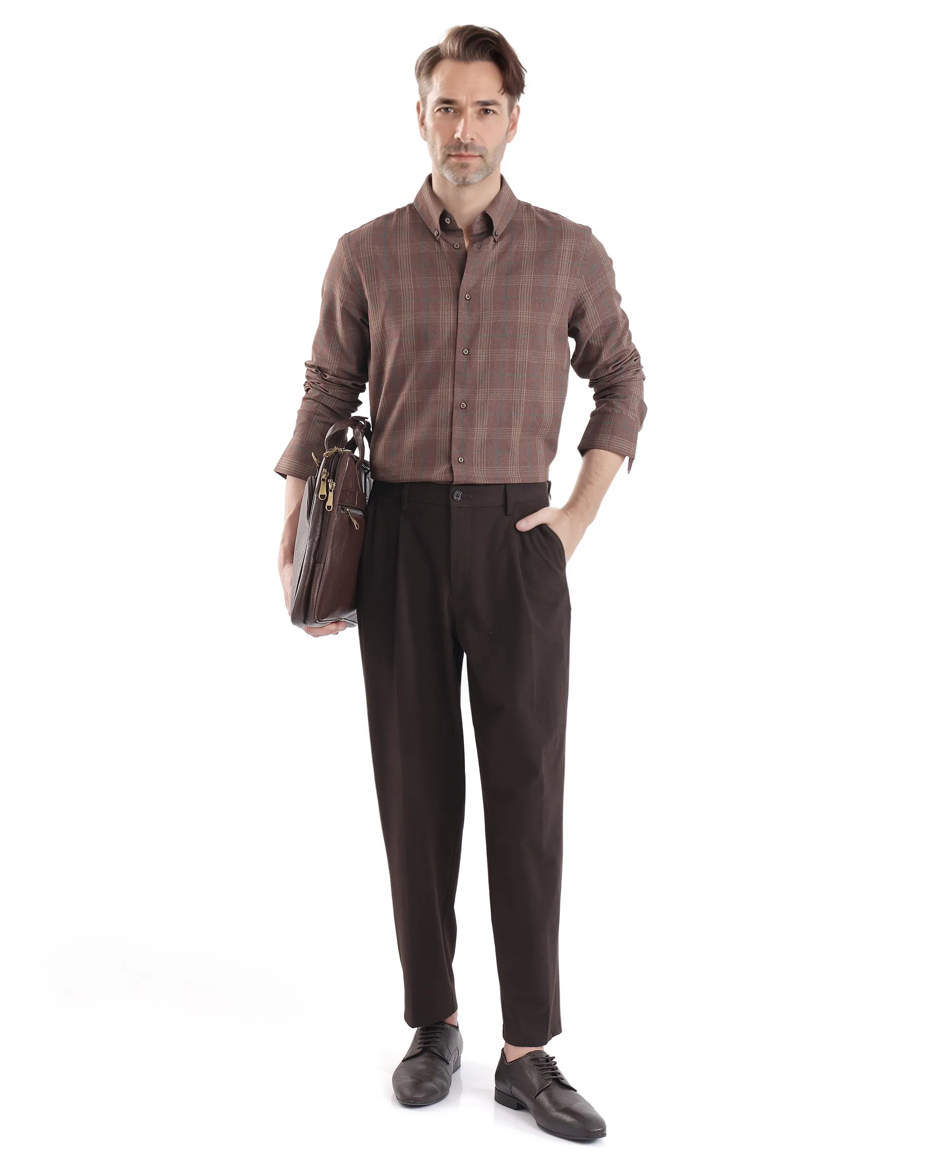 Rare Rabbit Men's Rudo Brown Cotton Checked Print Regular Fit Full Sleeve Collared Shirt - Image 9