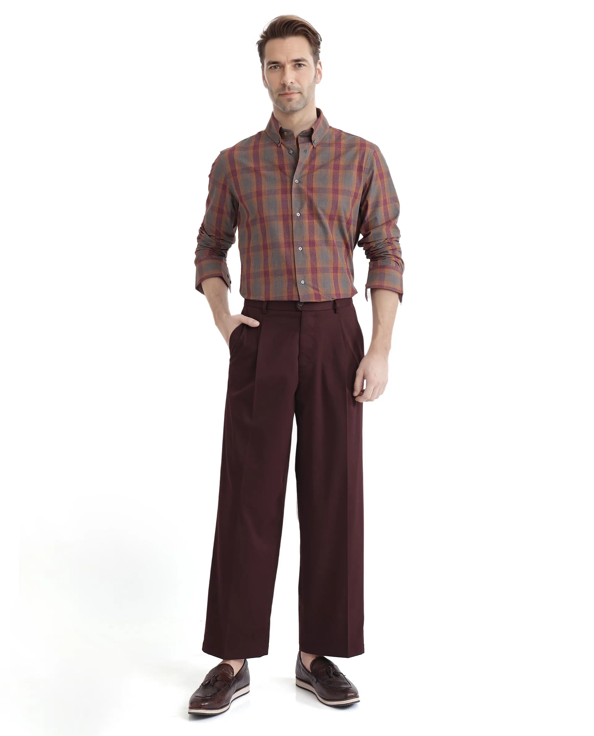 Rare Rabbit Men's Rudo Dark Grey Cotton Checked Print Regular Fit Full Sleeve Collared Shirt - Image 2