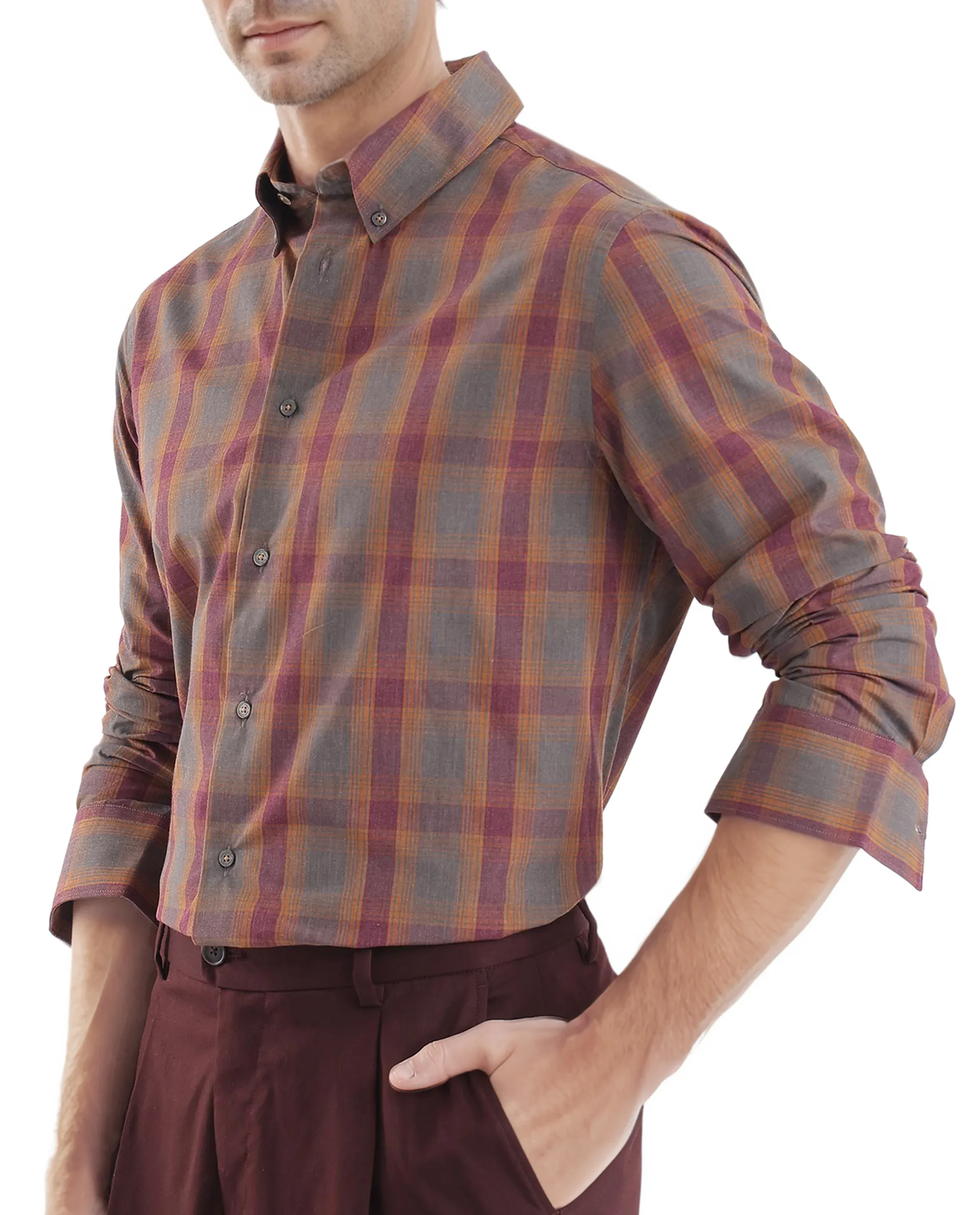 Rare Rabbit Men's Rudo Dark Grey Cotton Checked Print Regular Fit Full Sleeve Collared Shirt - Image 3
