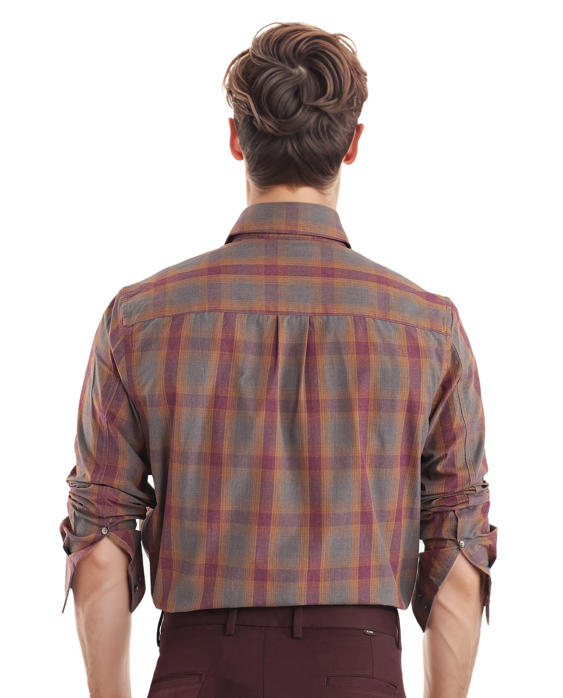 Rare Rabbit Men's Rudo Dark Grey Cotton Checked Print Regular Fit Full Sleeve Collared Shirt - Image 4