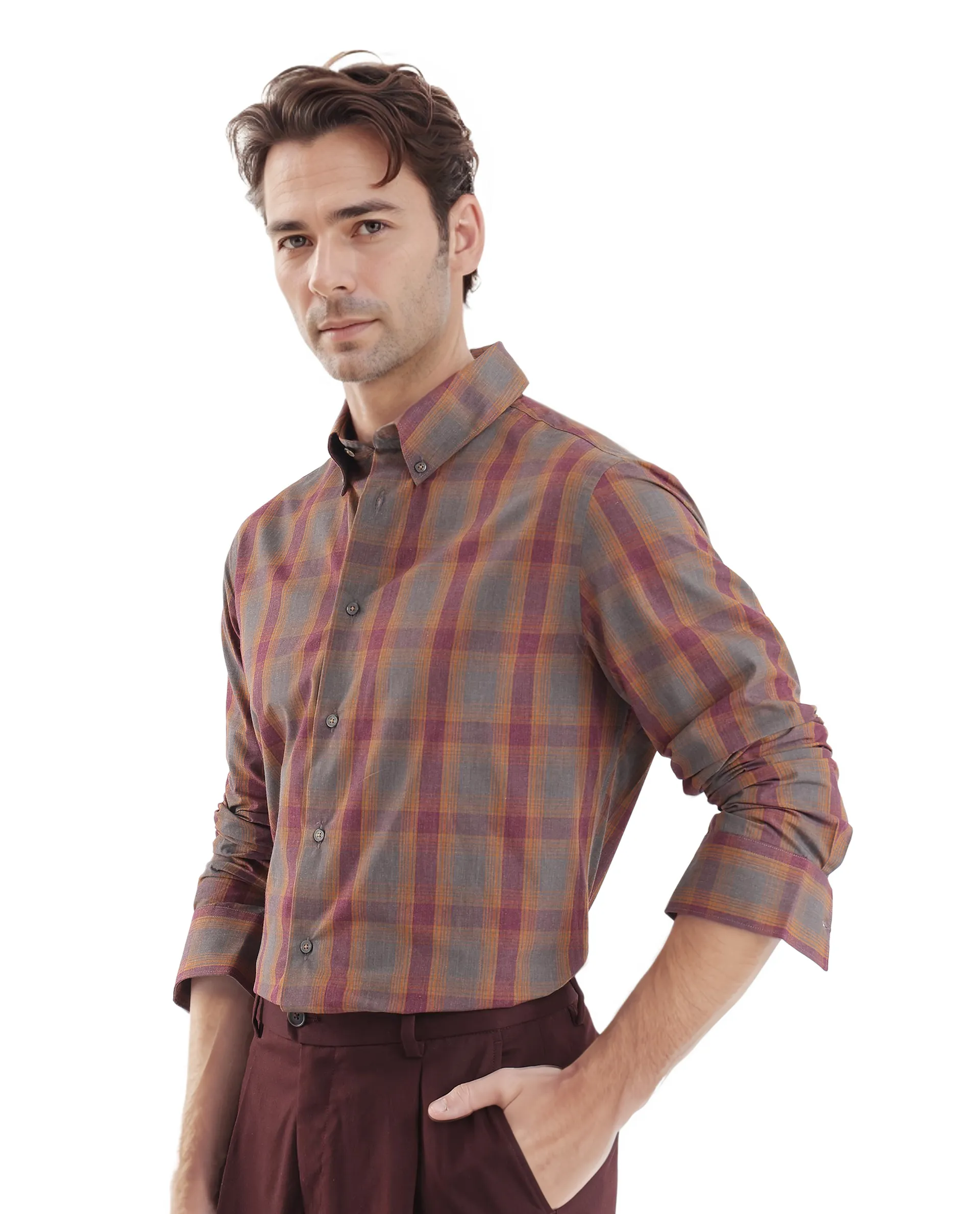 Rare Rabbit Men's Rudo Dark Grey Cotton Checked Print Regular Fit Full Sleeve Collared Shirt - Image 5