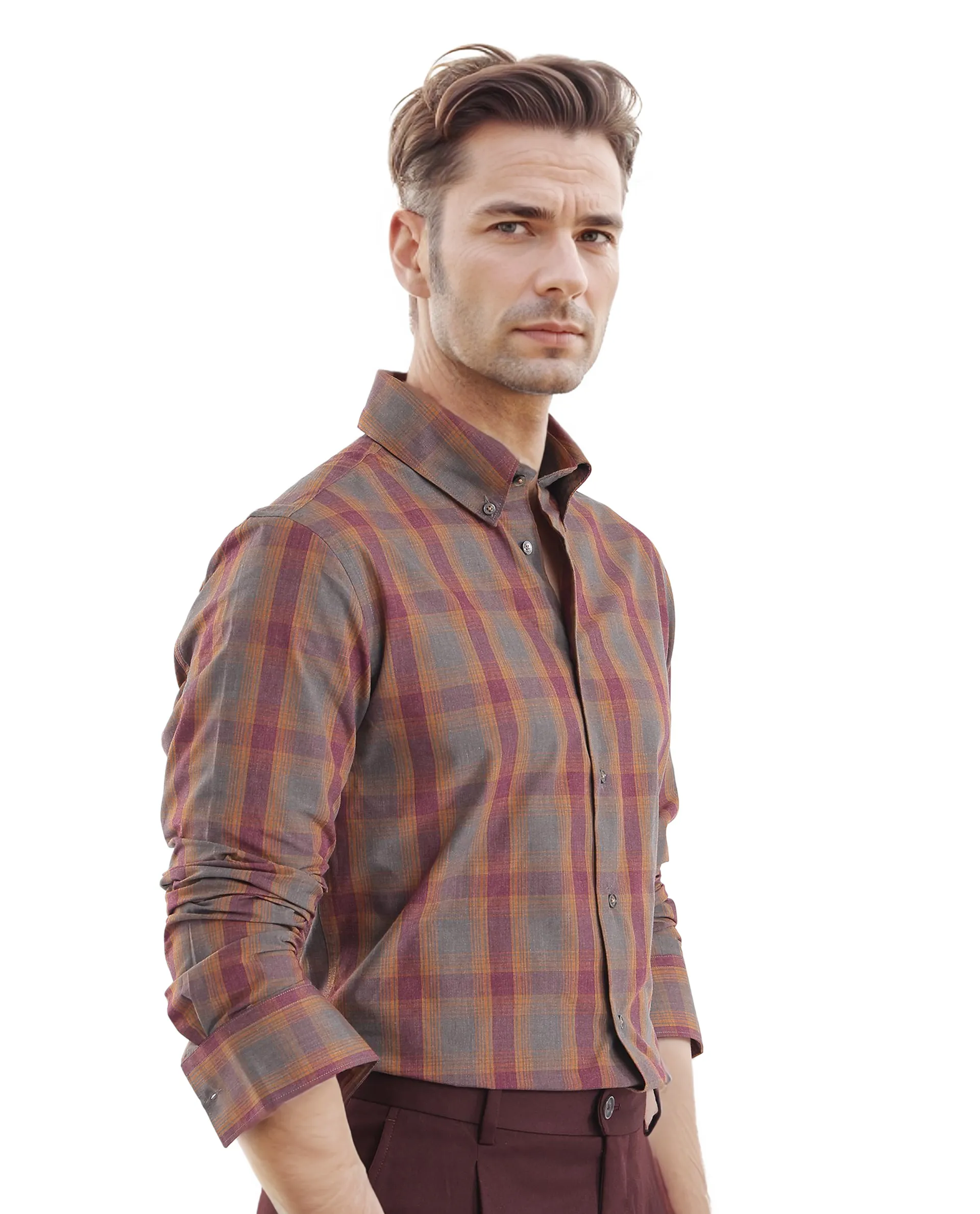Rare Rabbit Men's Rudo Dark Grey Cotton Checked Print Regular Fit Full Sleeve Collared Shirt - Image 6